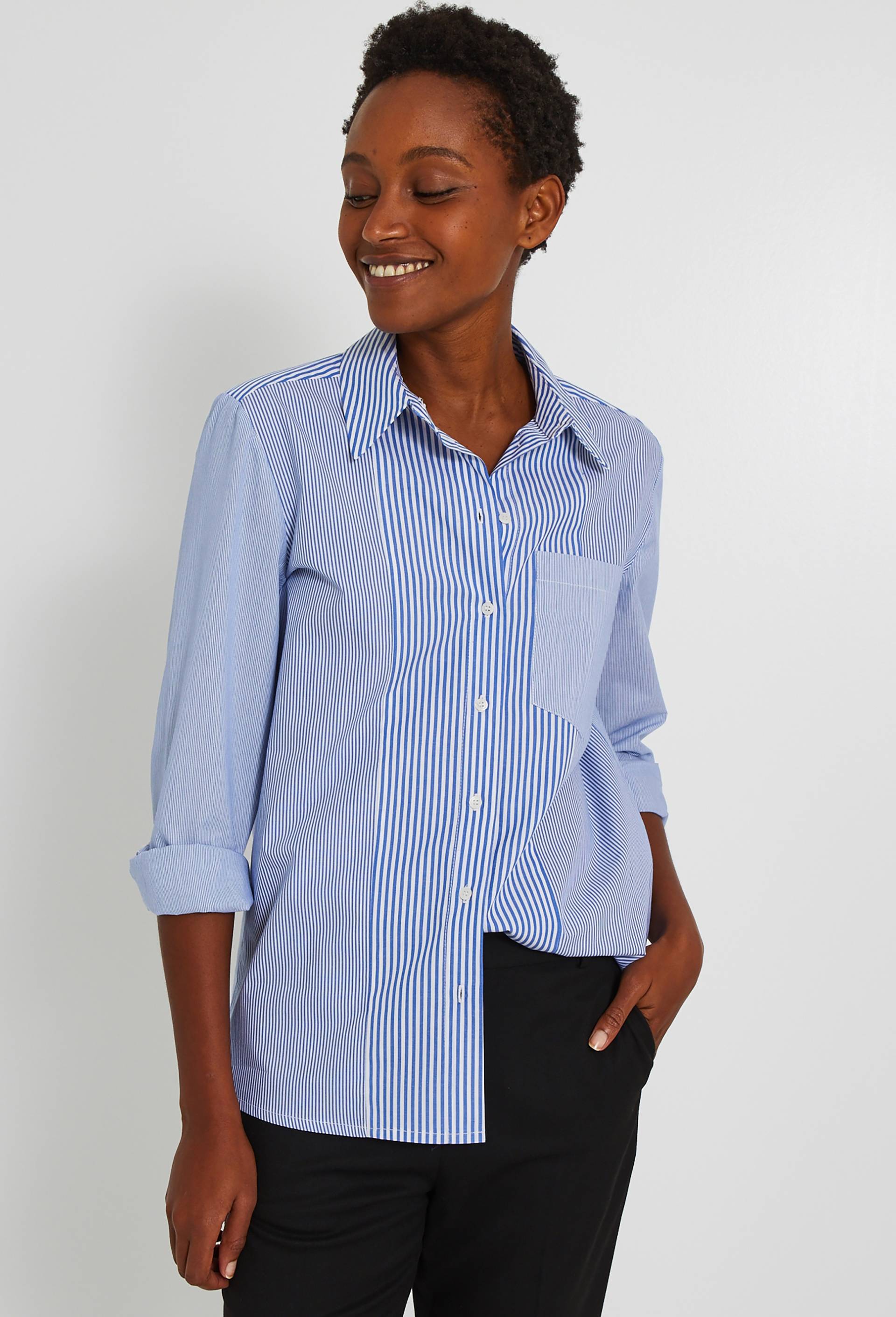 Chemise rayée manches longues, Bleu foncé, large image number 0