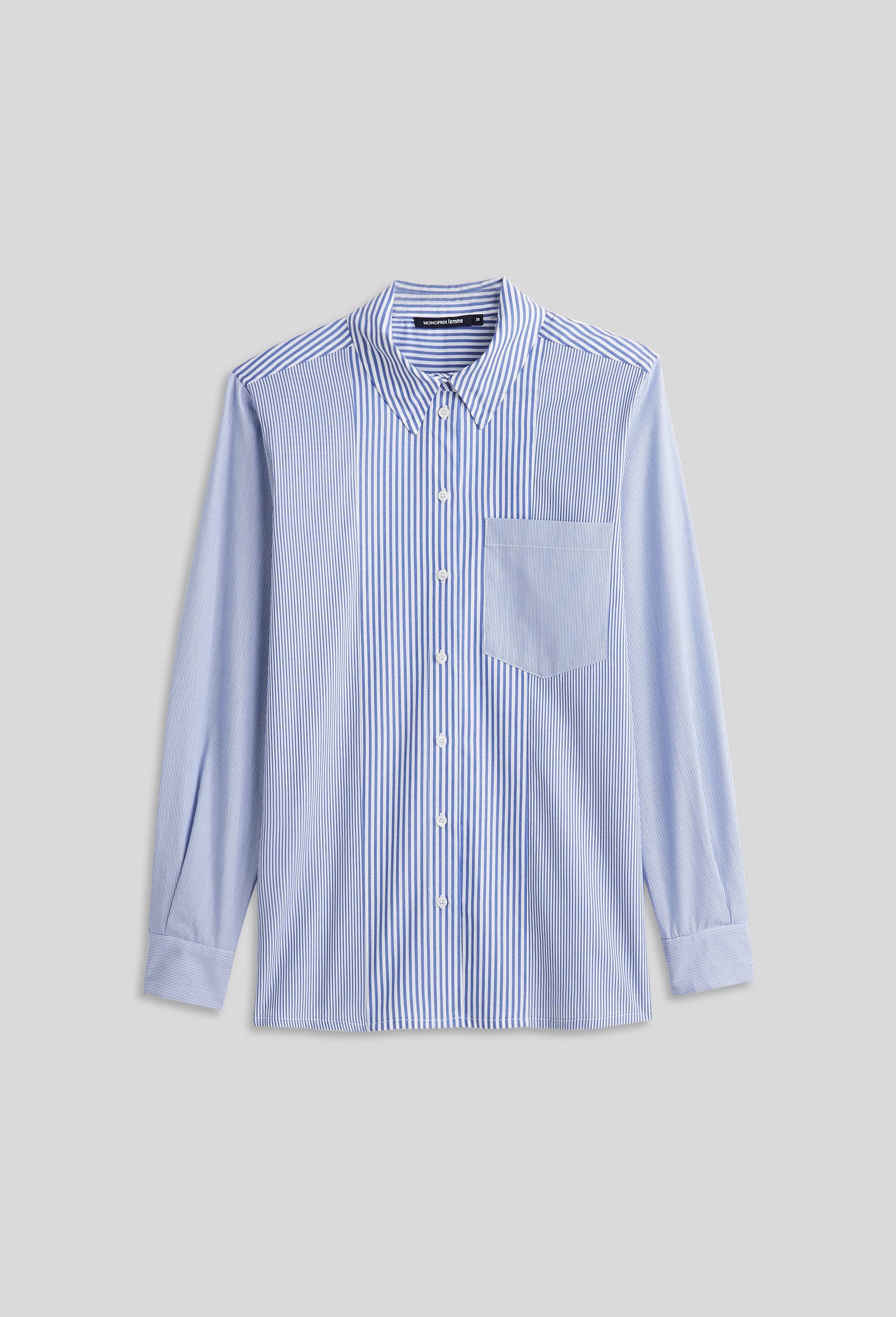Chemise rayée manches longues, Bleu foncé, large image number 2