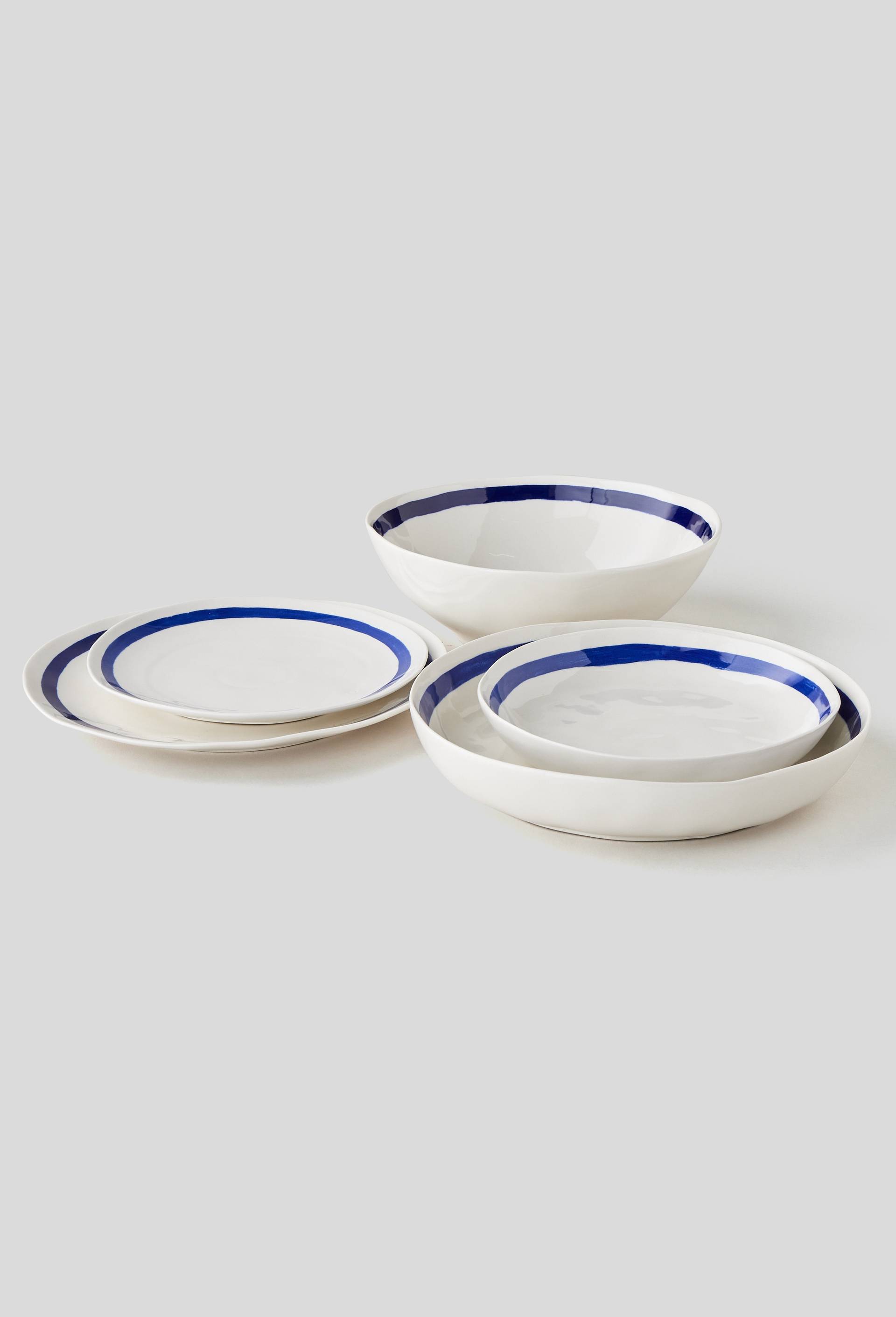 Assiette plate avec bandes, Blanc, large image number 1