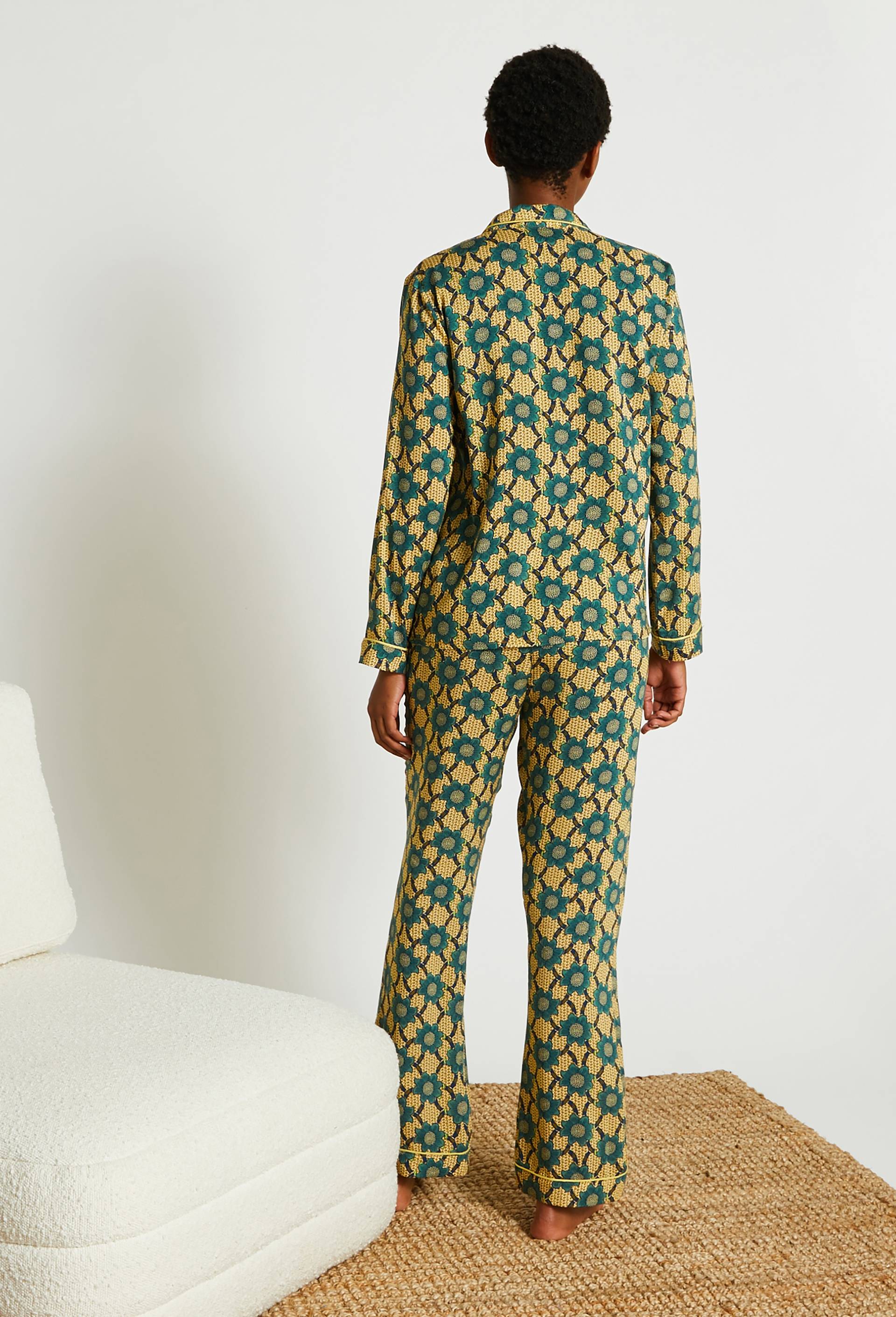 Pyjama col tailleur en viscose ECOVERO, Vert, large image number 1.0