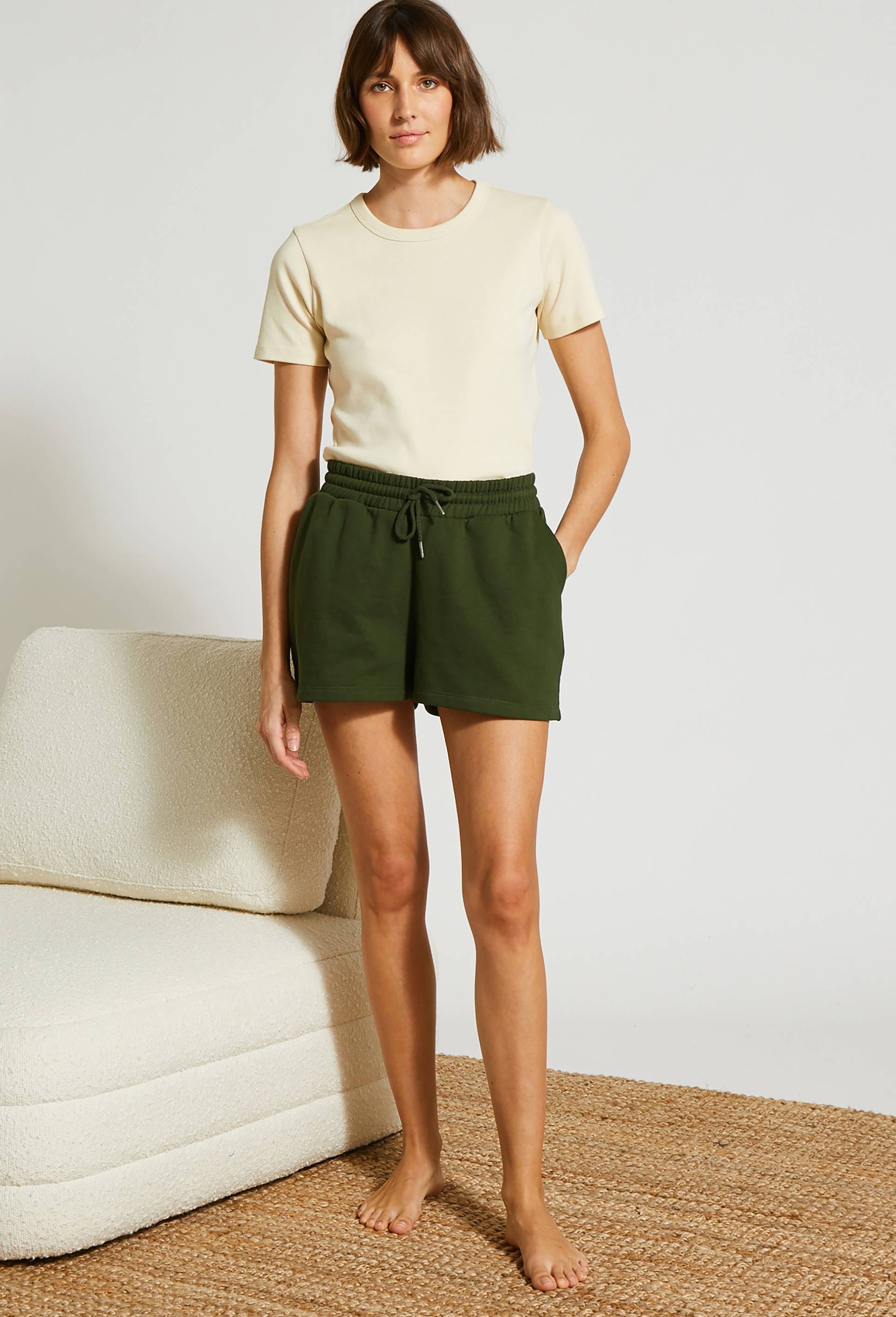 Short molleton en coton BIO, Vert foncé, large image number 0
