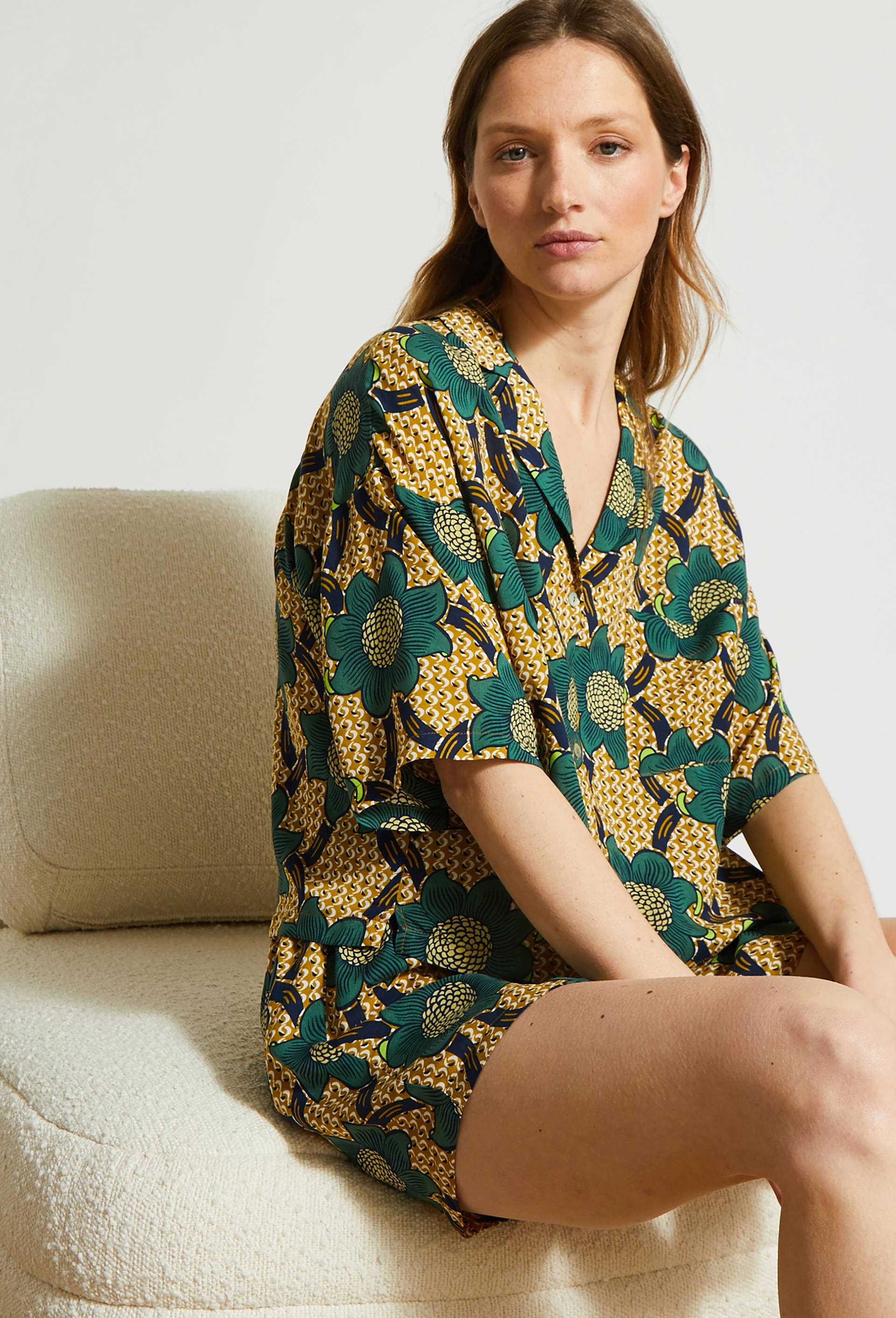 Pyjashort col tailleur en viscose ECOVERO, Vert, large image number 0.0