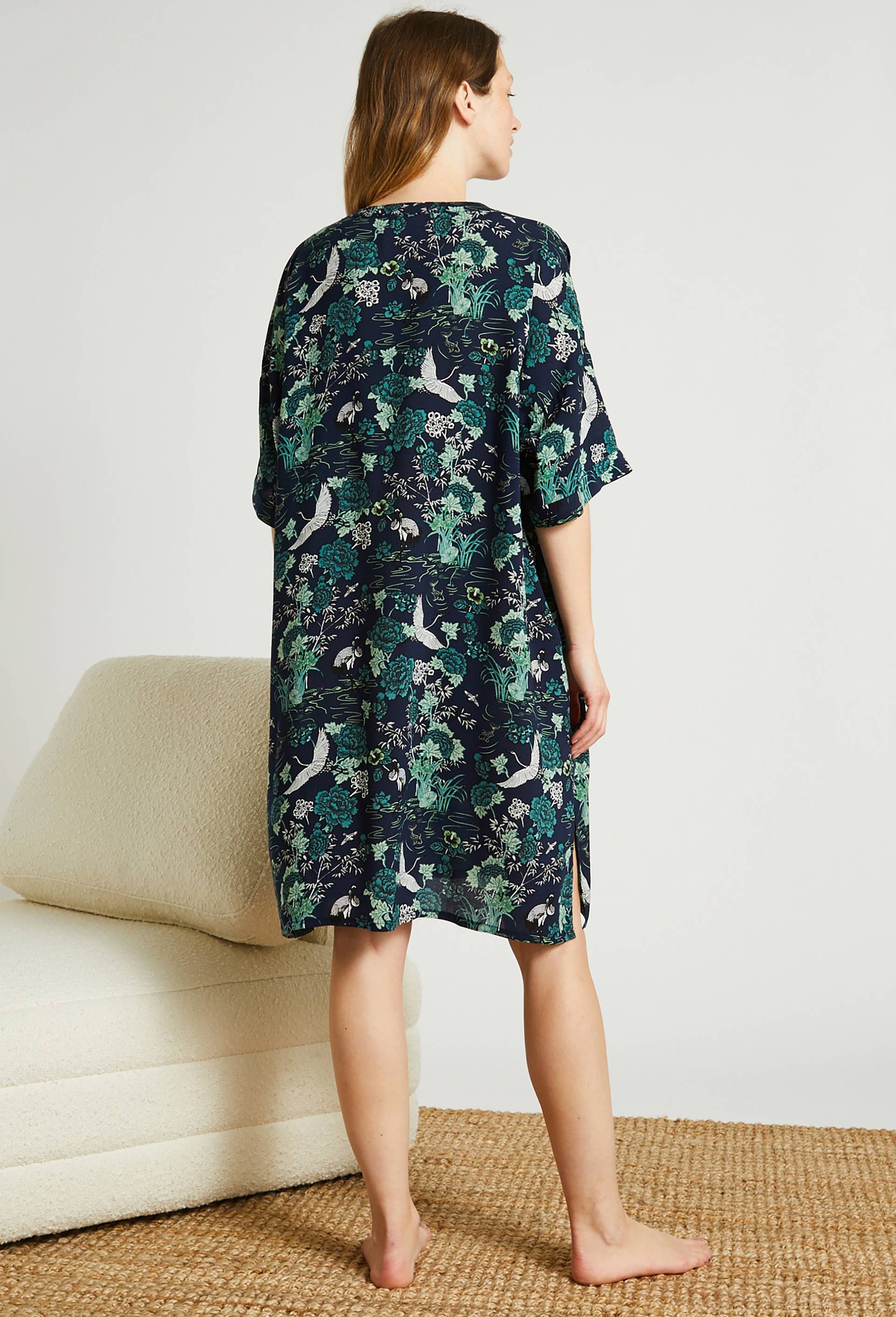 Chemise de nuit manches courtes en viscose ECOVERO, Bleu foncé, large image number 1