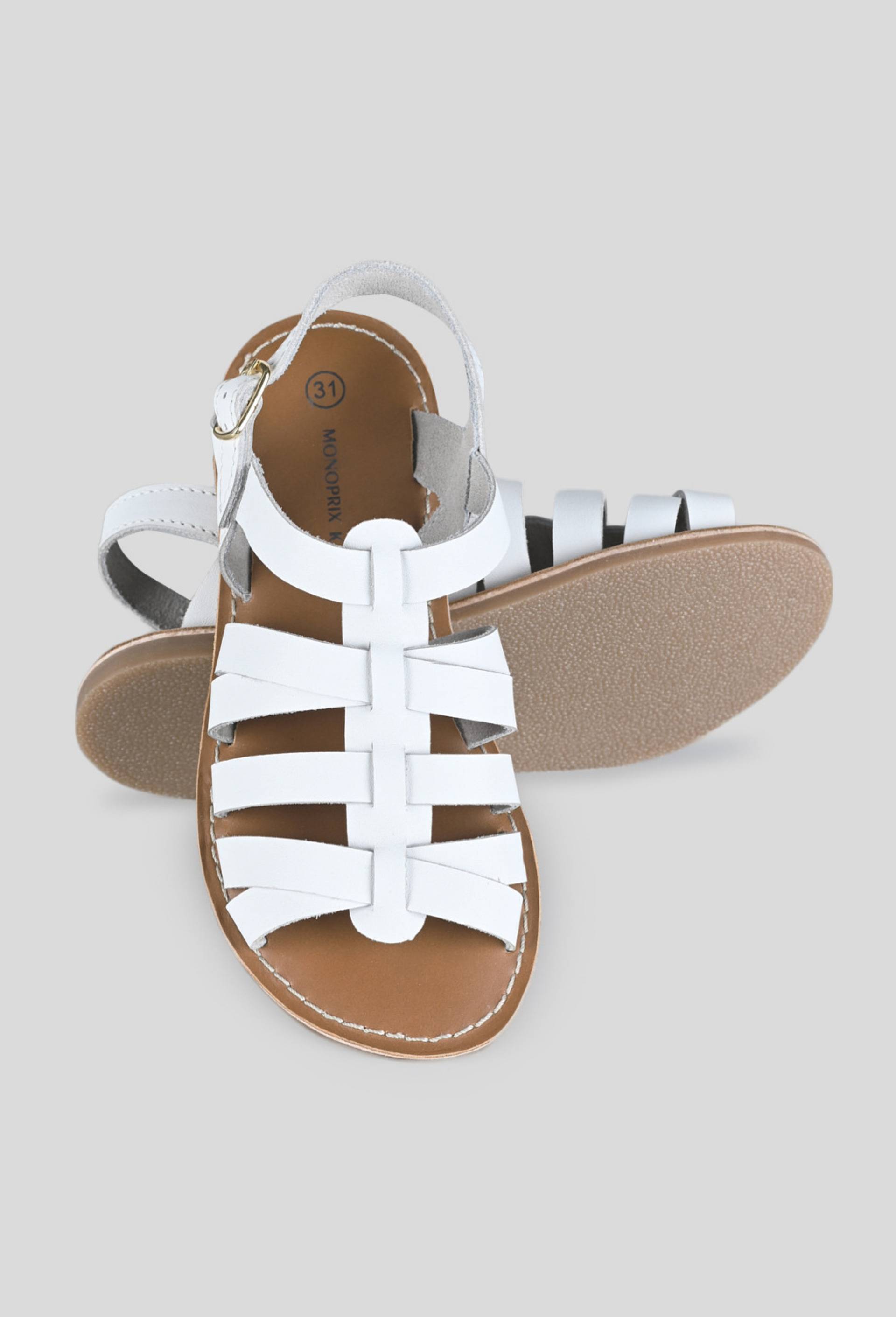 Sandales spartiates, cuir responsable, Blanc, large image number 2.0