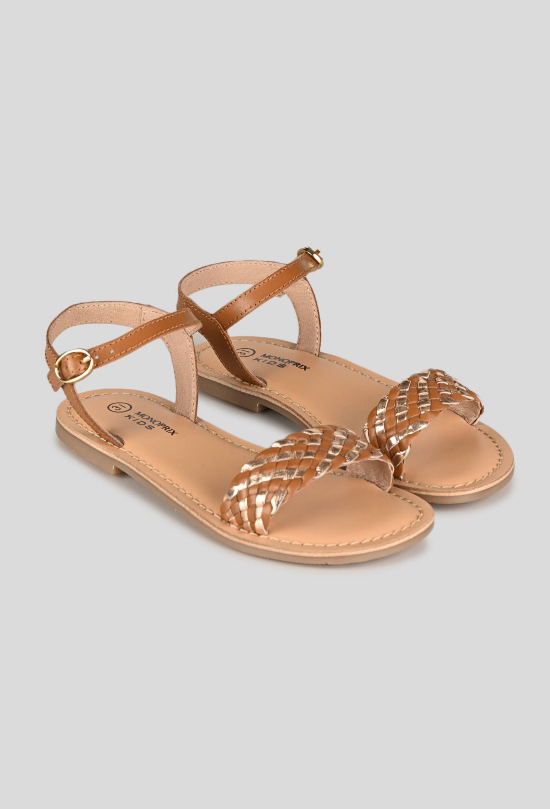 Sandales tressées, cuir responsable, Beige, large image number 1