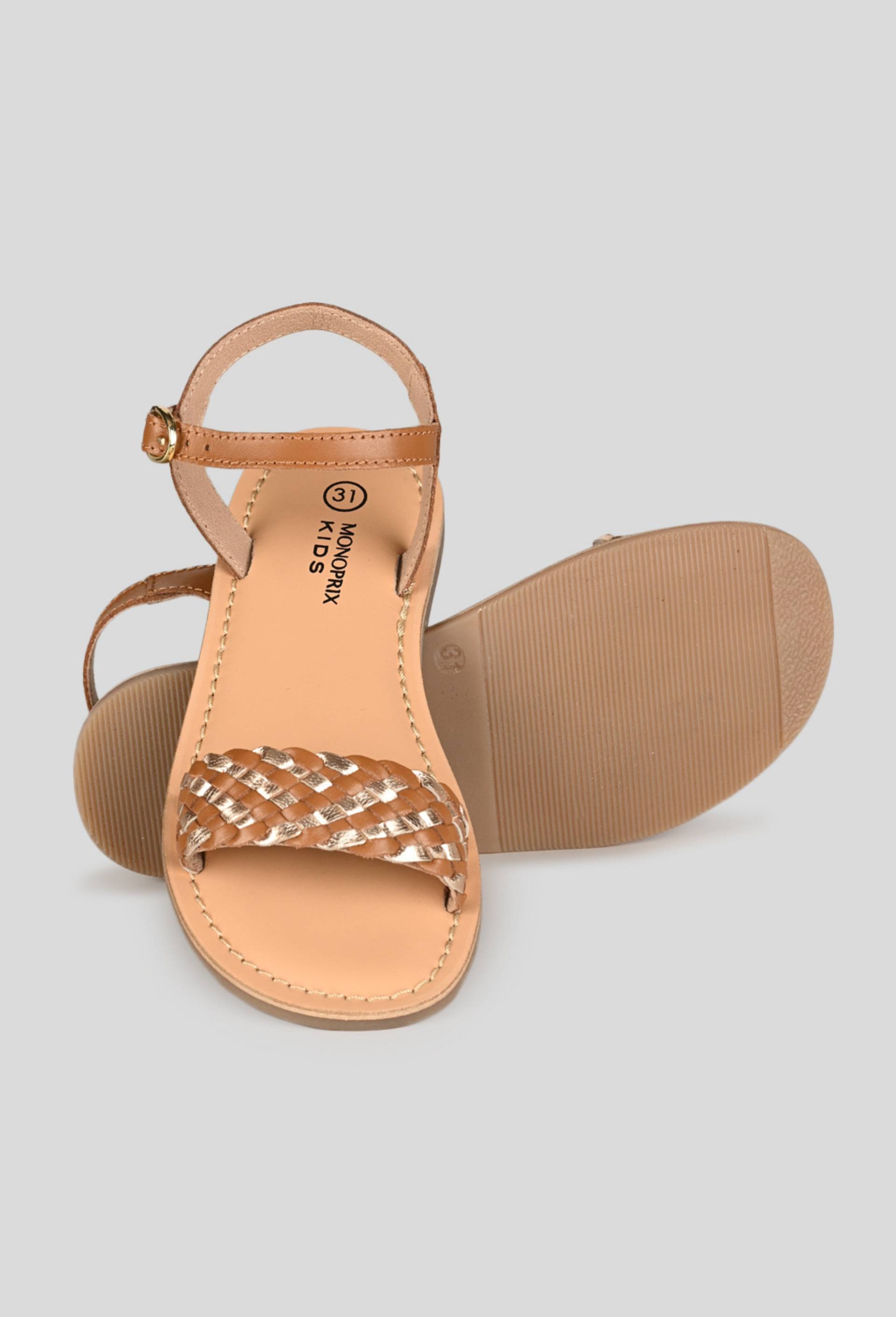 Sandales tressées, cuir responsable, Beige, large image number 2.0