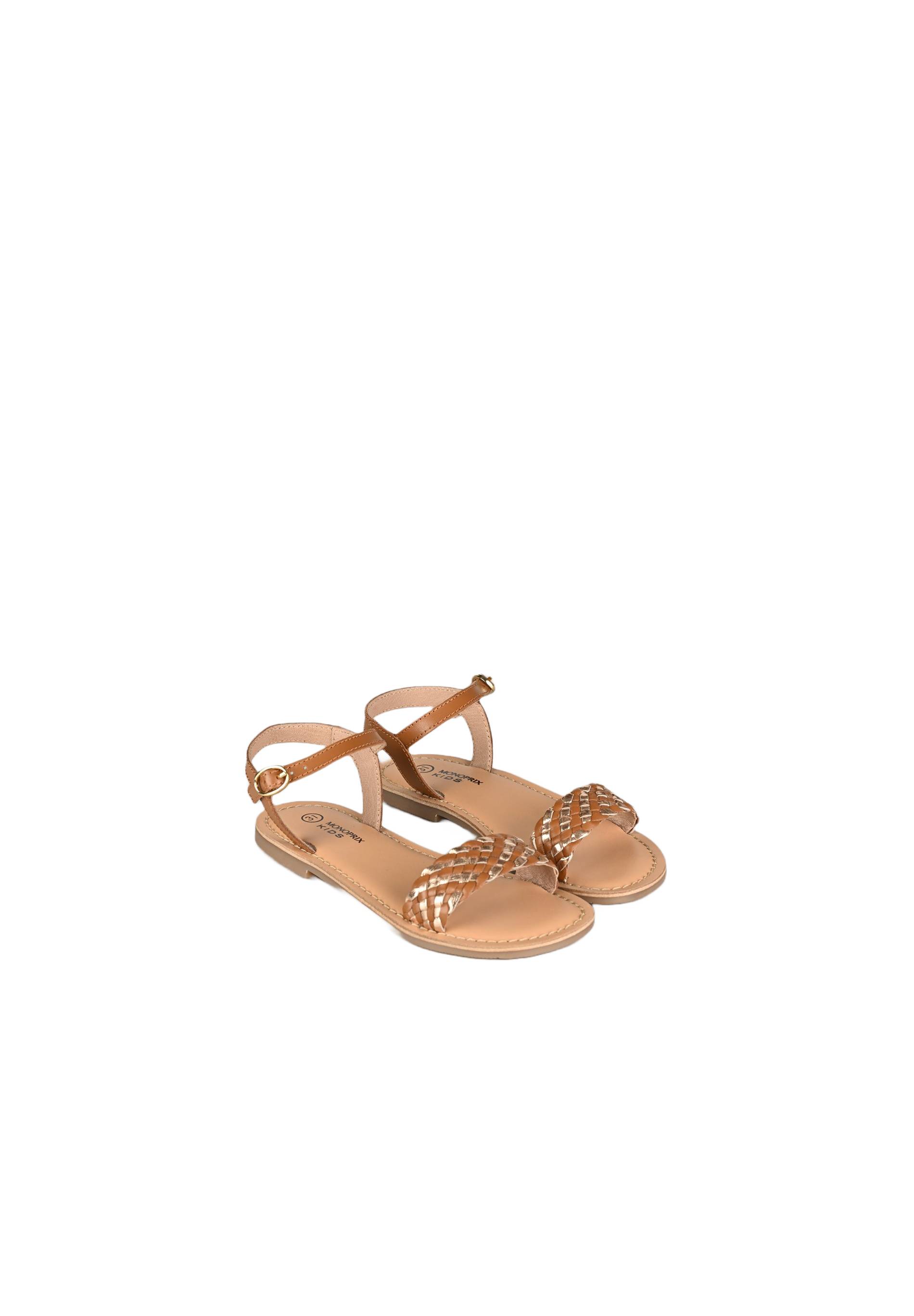 Sandales tressées, cuir responsable, Beige, large image number 4