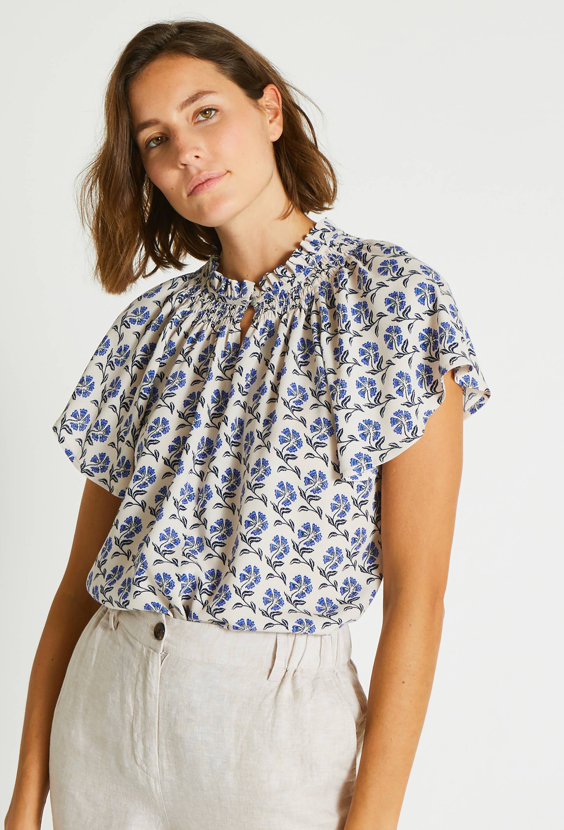 Top imprimé col V, Beige clair, large image number 0