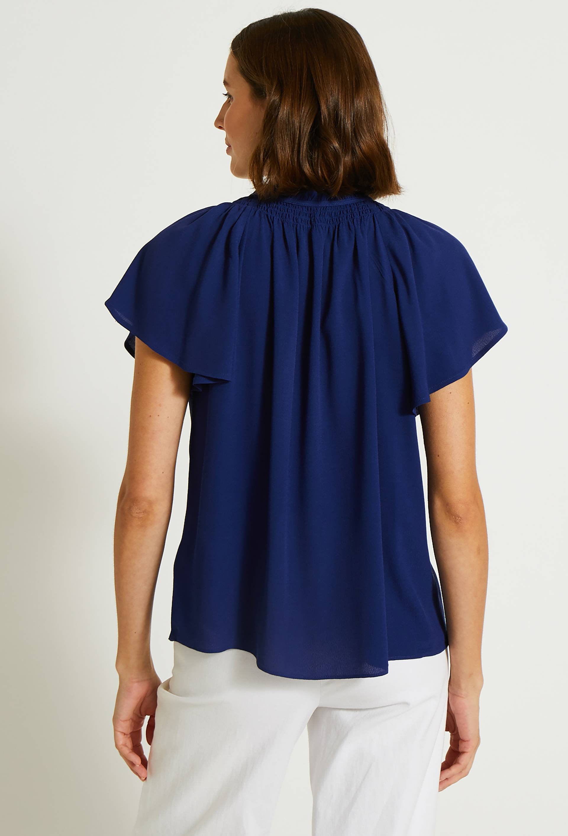 Top uni en viscose, Bleu foncé, large image number 1.0