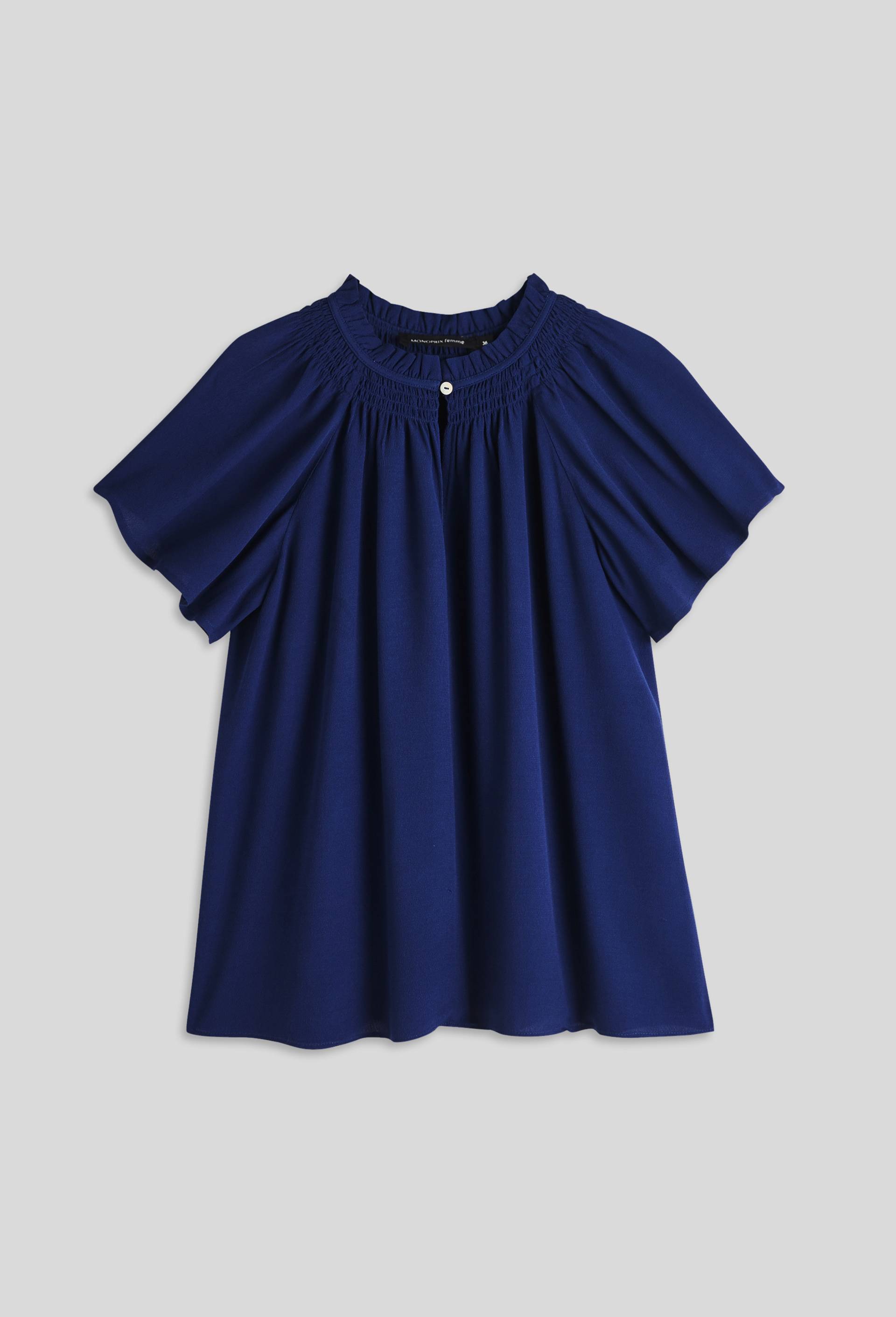 Top uni en viscose, Bleu foncé, large image number 2.0