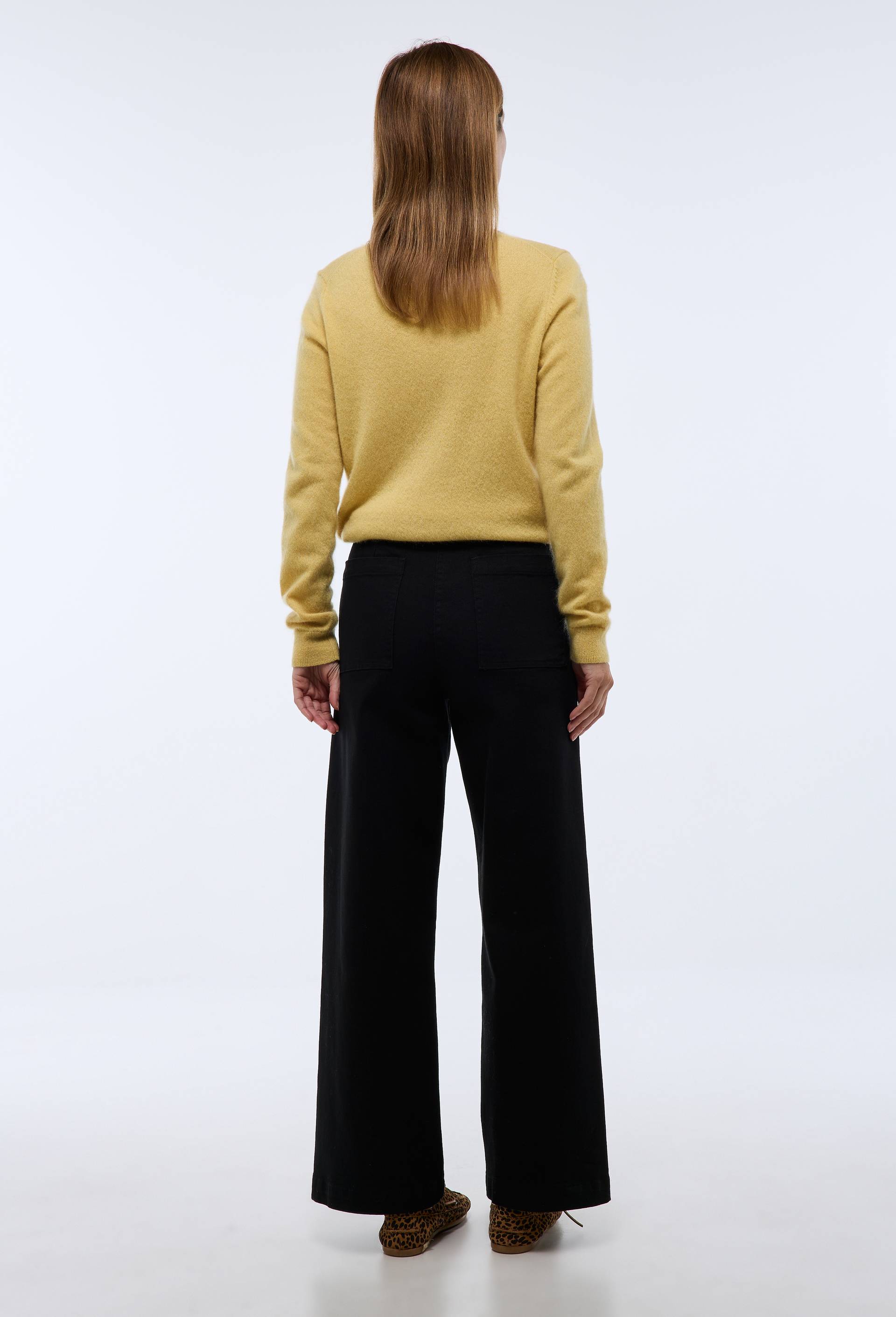 Pantalon large taille haute contenant du coton, Noir, large image number 1.0