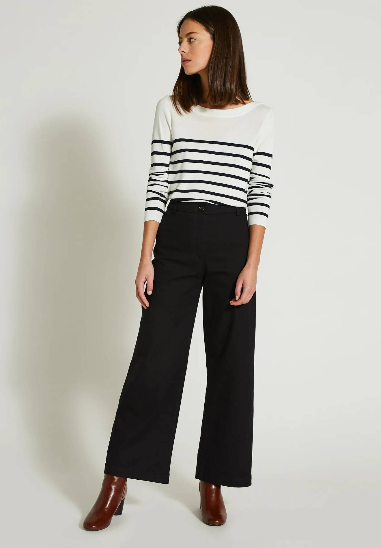 Pantalon large taille haute contenant du coton, Noir, large image number 3