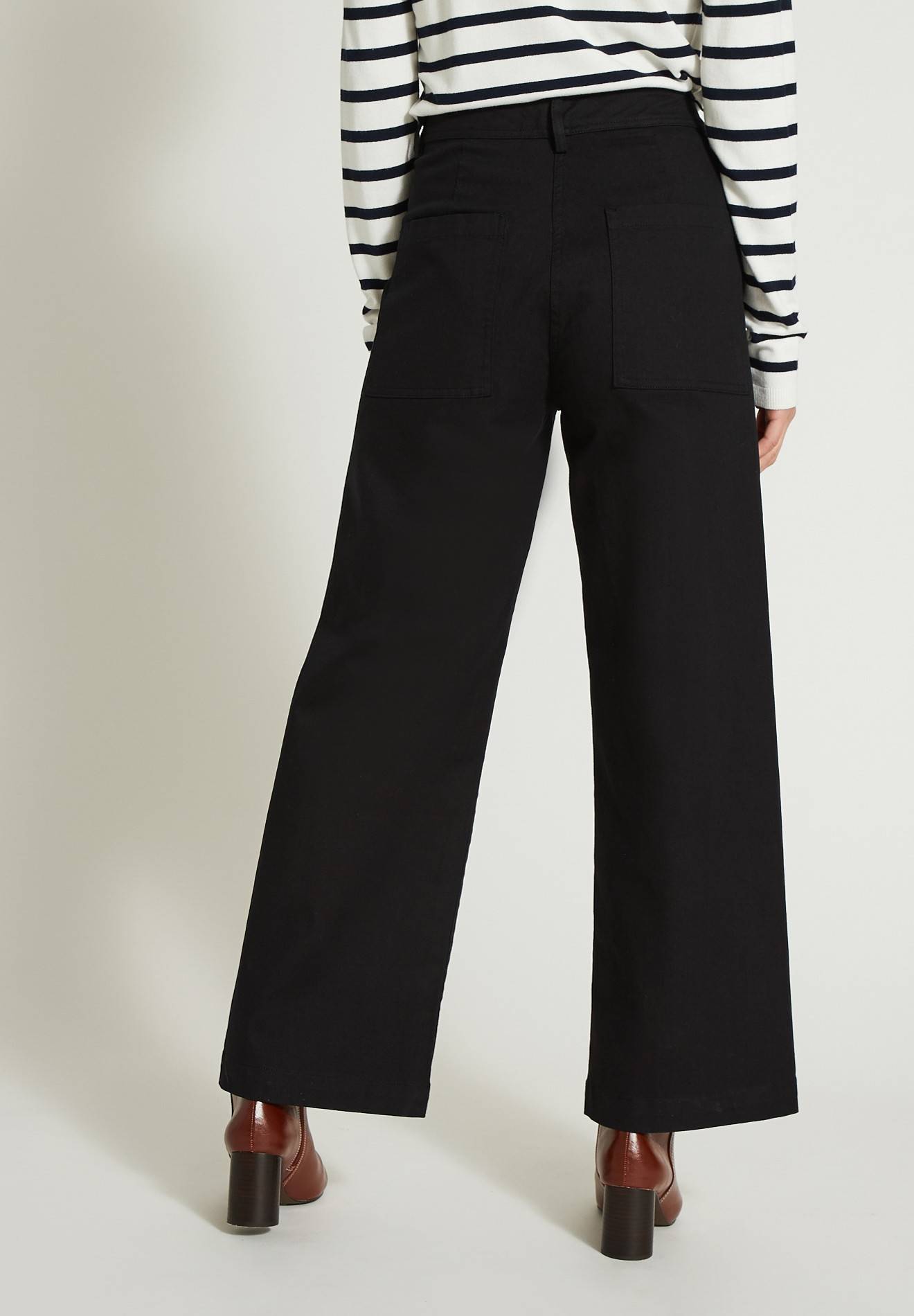 Pantalon large taille haute contenant du coton, Noir, large image number 4