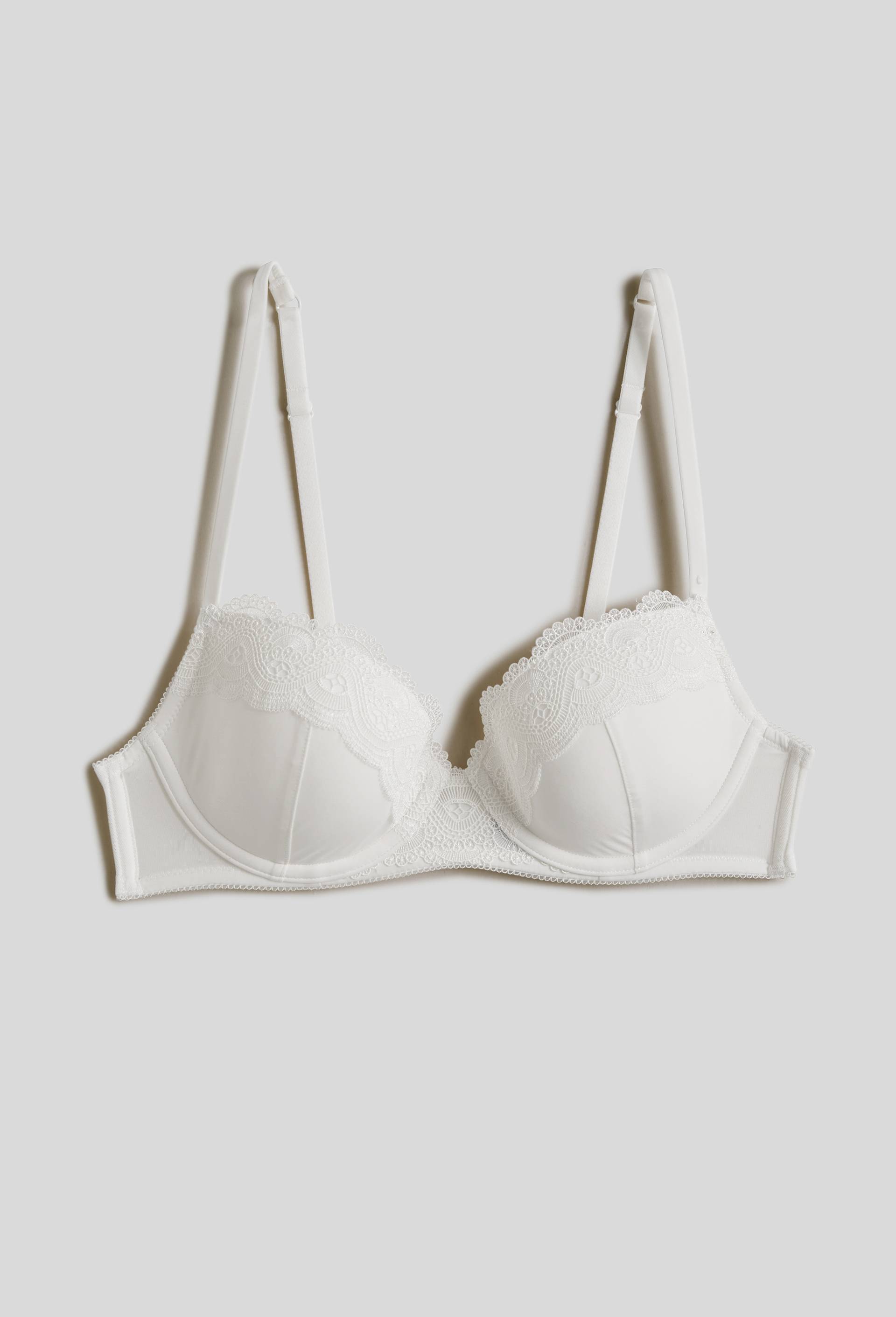 Soutien-gorge corbeille paddé PIPA en microfibre et guipure, Oeko-Tex, Ecru, large image number 2