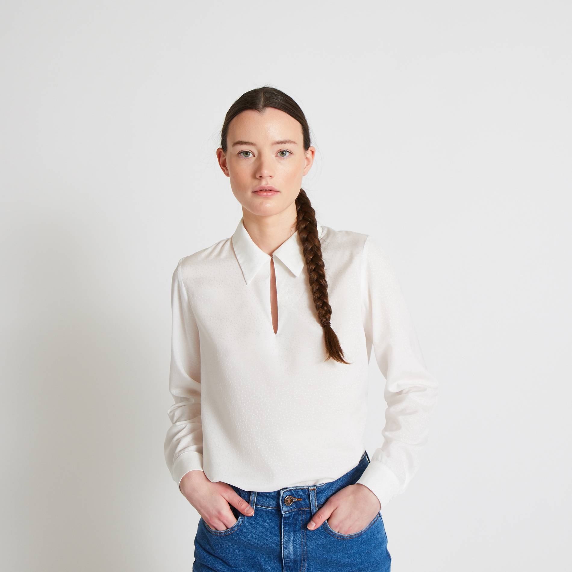 Blouse Jacquard, Ecru, large image number 0.0