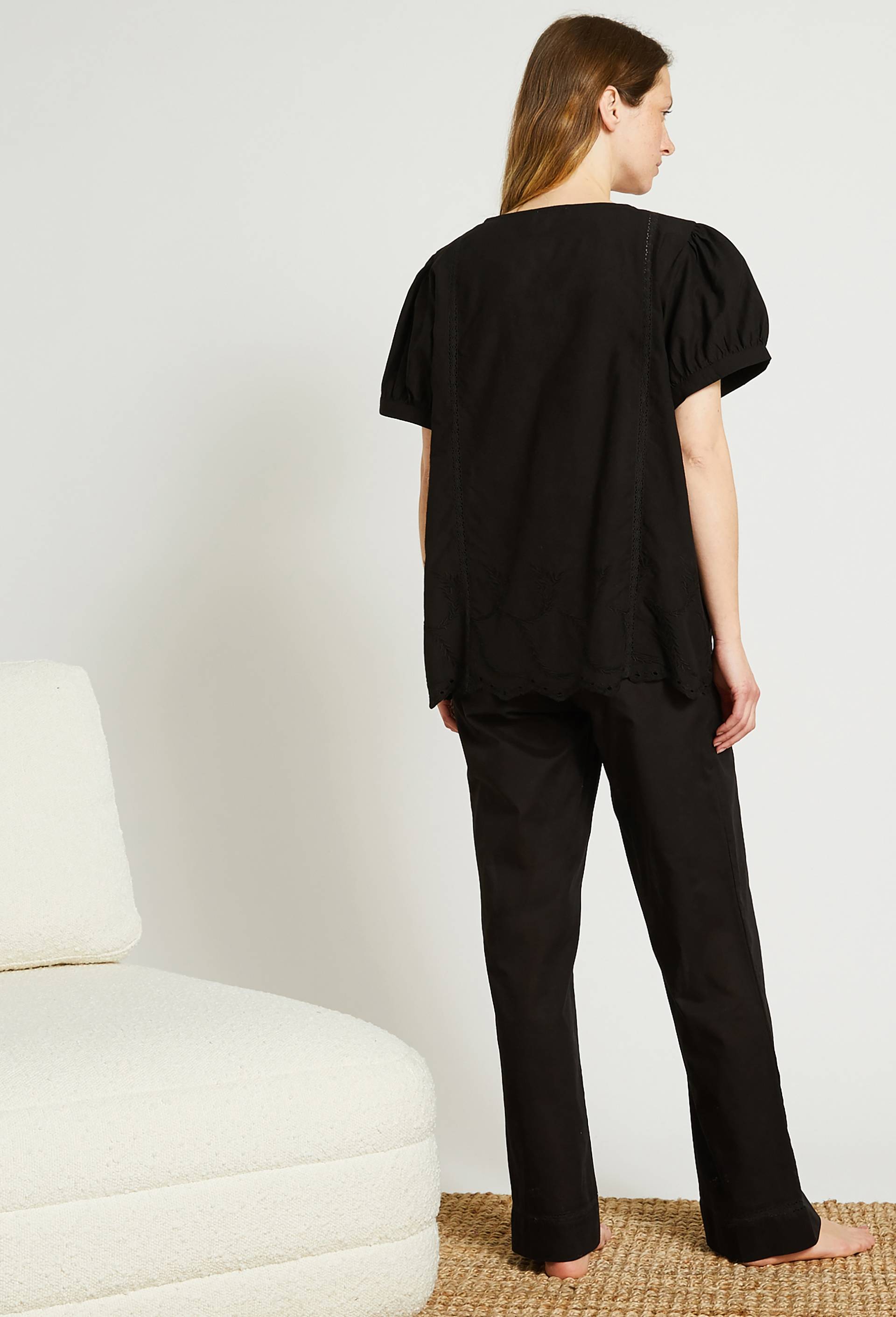 Pyjama avec broderies en coton, Bio, Noir, large image number 1