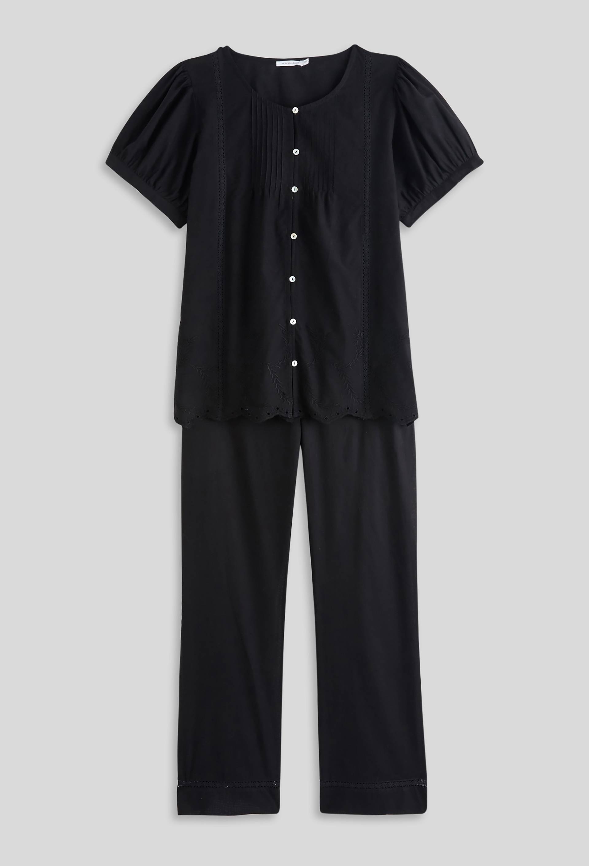 Pyjama avec broderies en coton, Bio, Noir, large image number 2.0