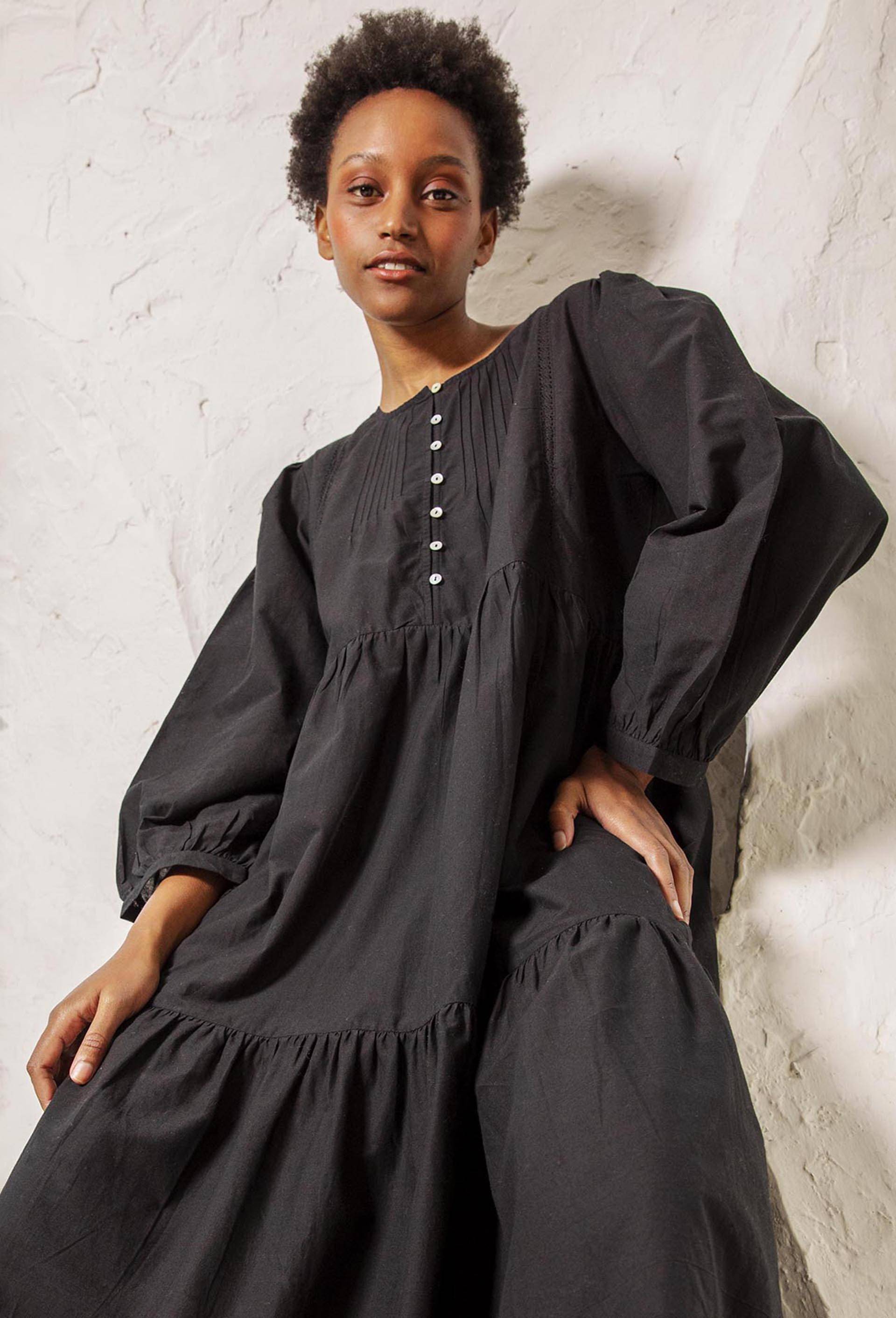 Chemise de nuit longue en coton BIO, Noir, large image number 0