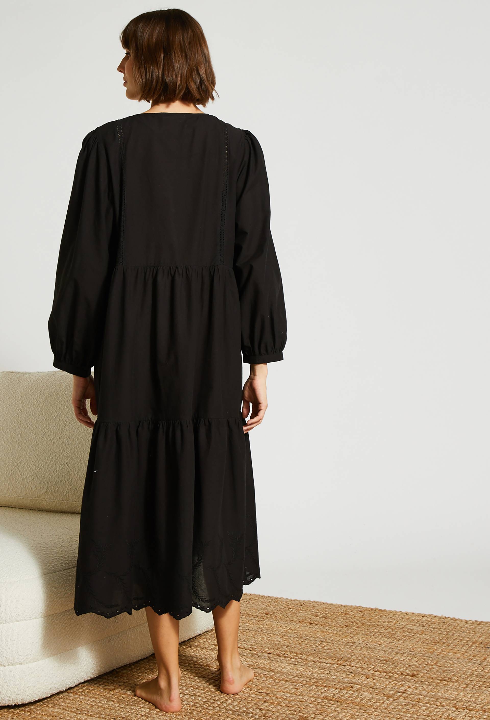 Chemise de nuit longue en coton BIO, Noir, large image number 1