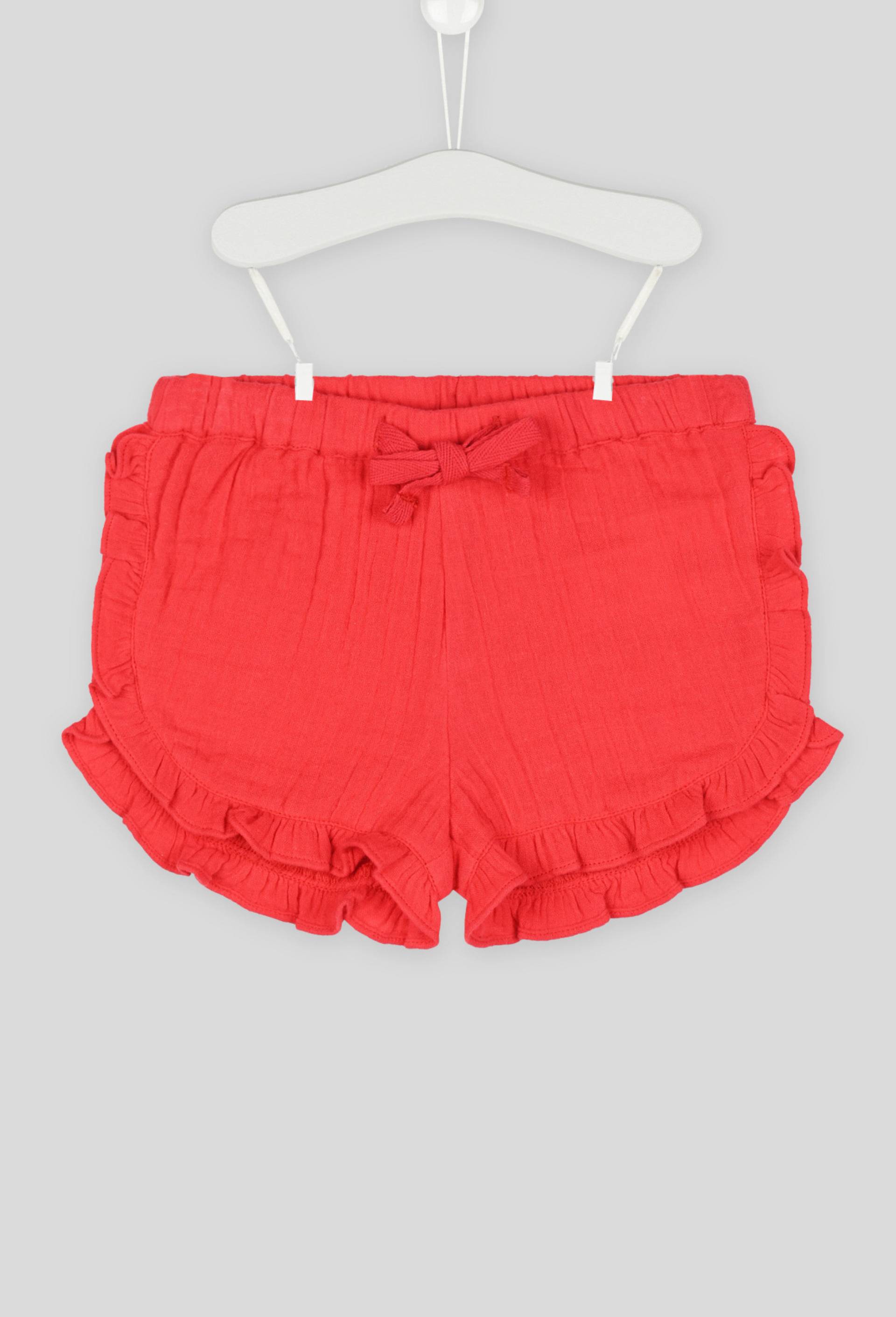 Short fille à volants en coton BIO, Oeko-Tex, Rouge, large image number 0