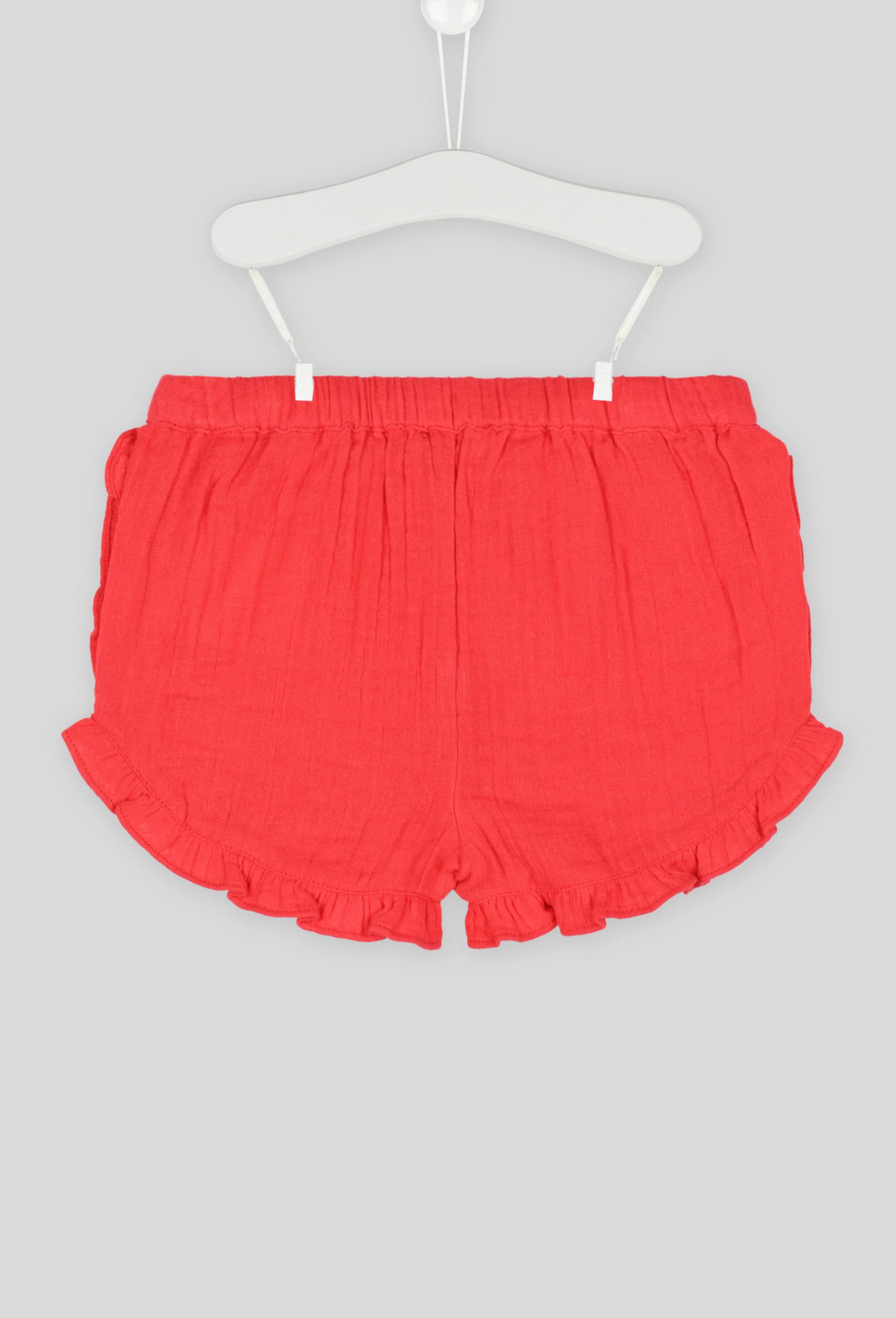 Short fille à volants en coton BIO, Oeko-Tex, Rouge, large image number 1