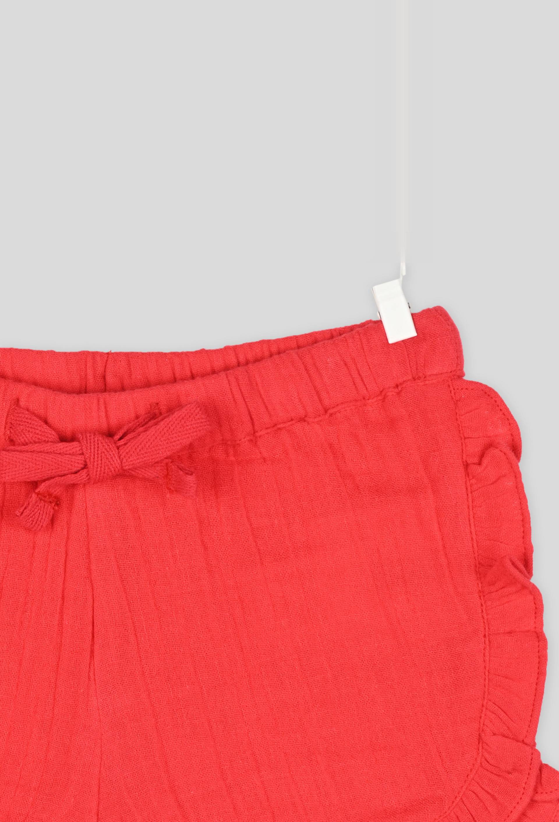 Short fille à volants en coton BIO, Oeko-Tex, Rouge, large image number 2.0
