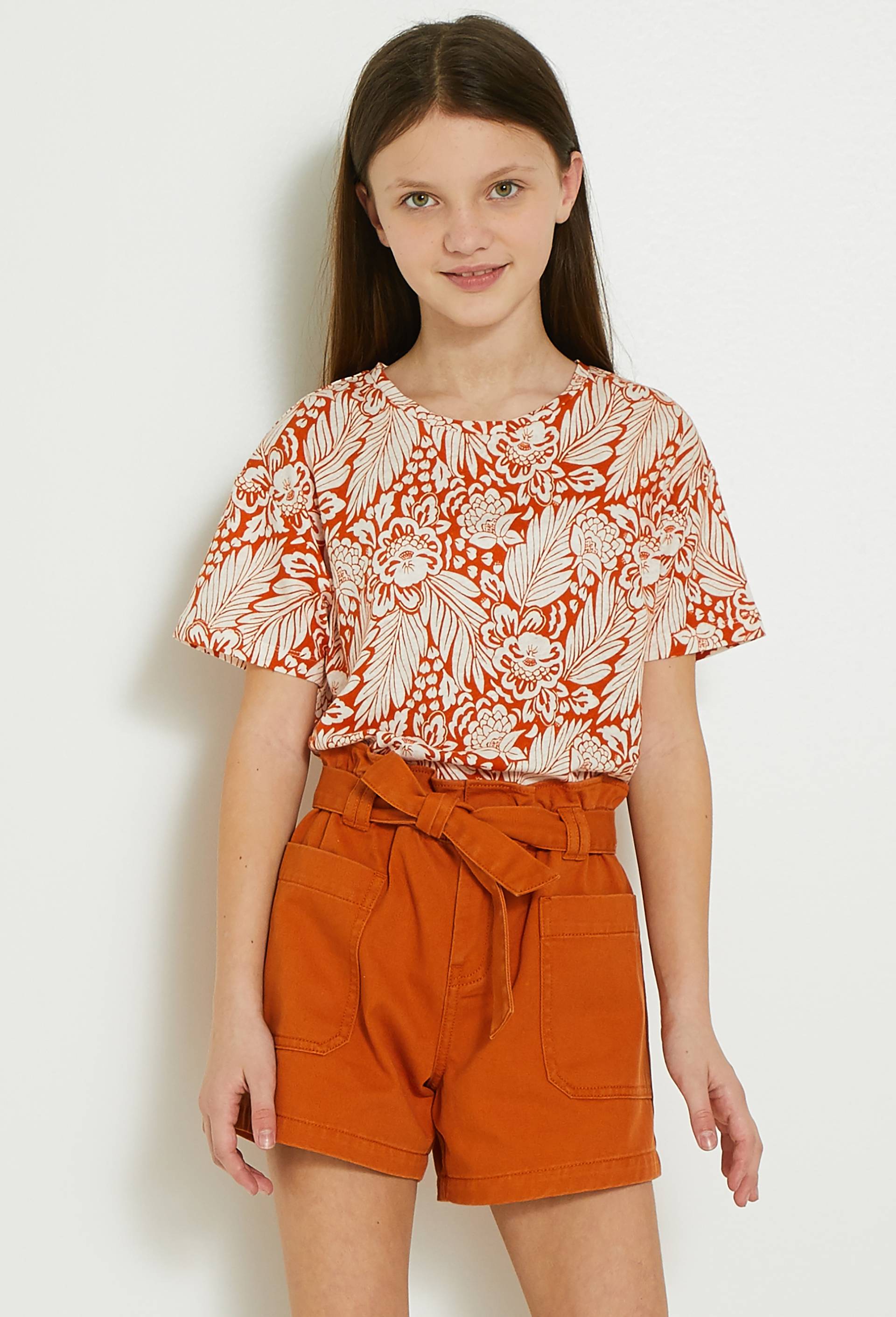 Short en twill ceinturé, Brun, large image number 0.0