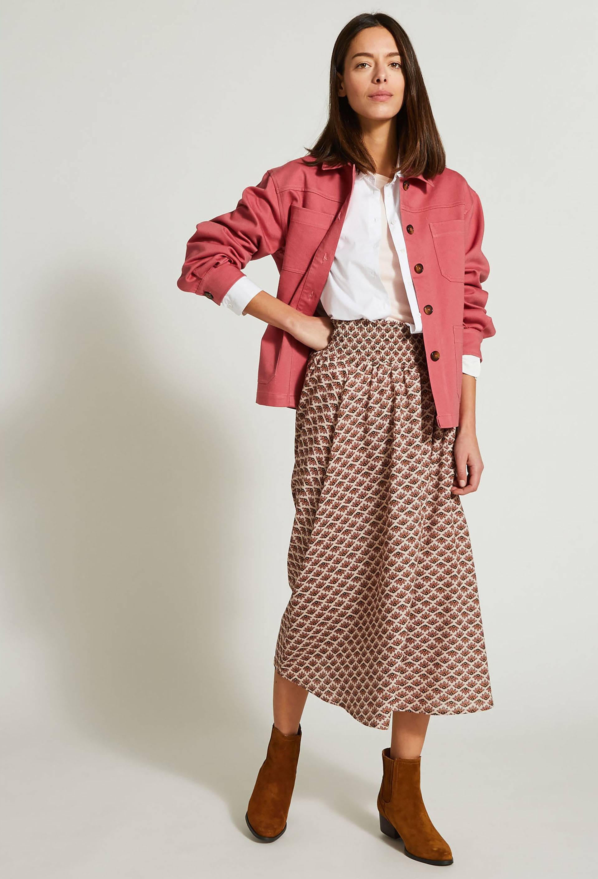 Jupe midi imprimée, Beige clair, large image number 0.0