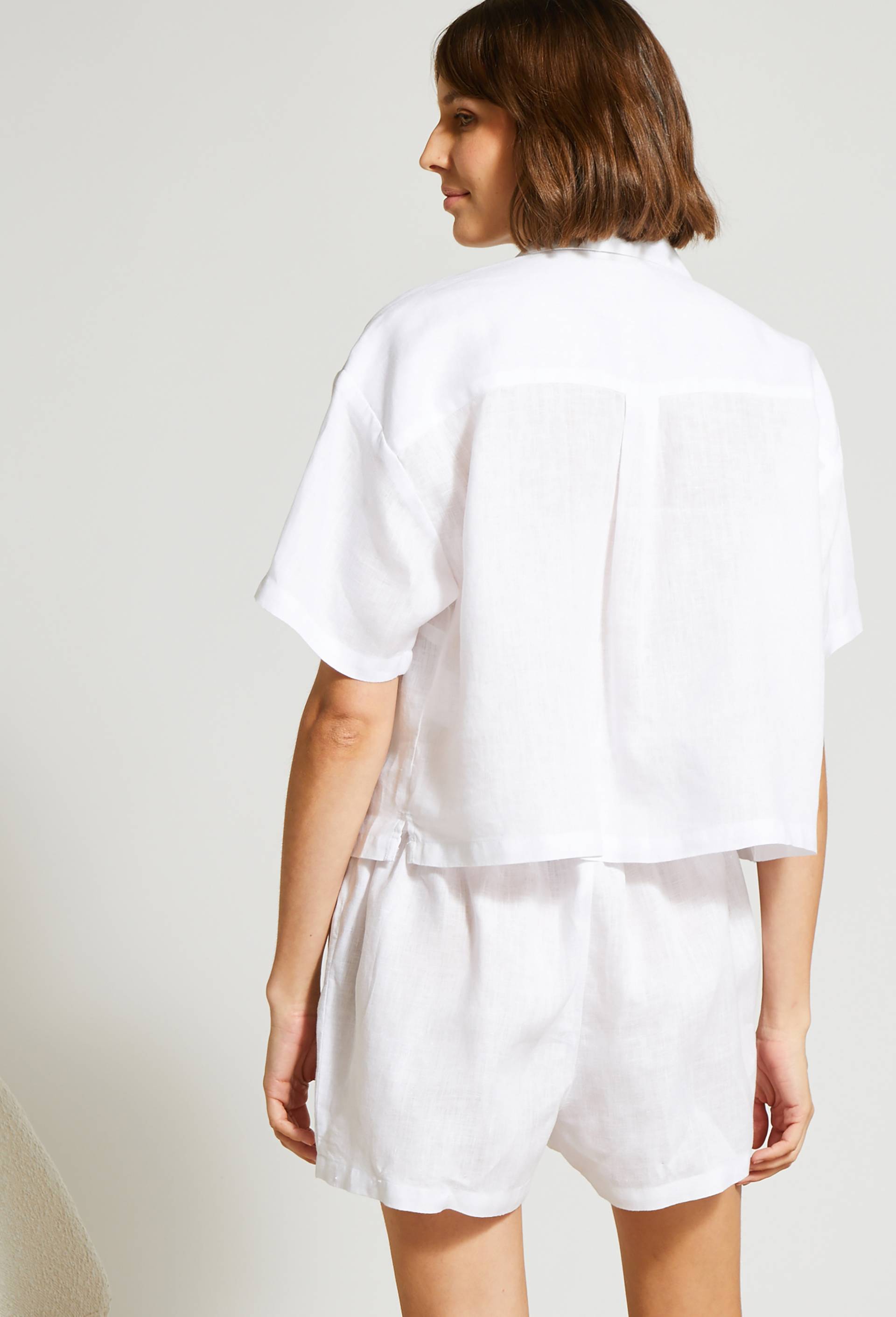 Pyjashort en lin uni, European Flax, Blanc, large image number 1.0