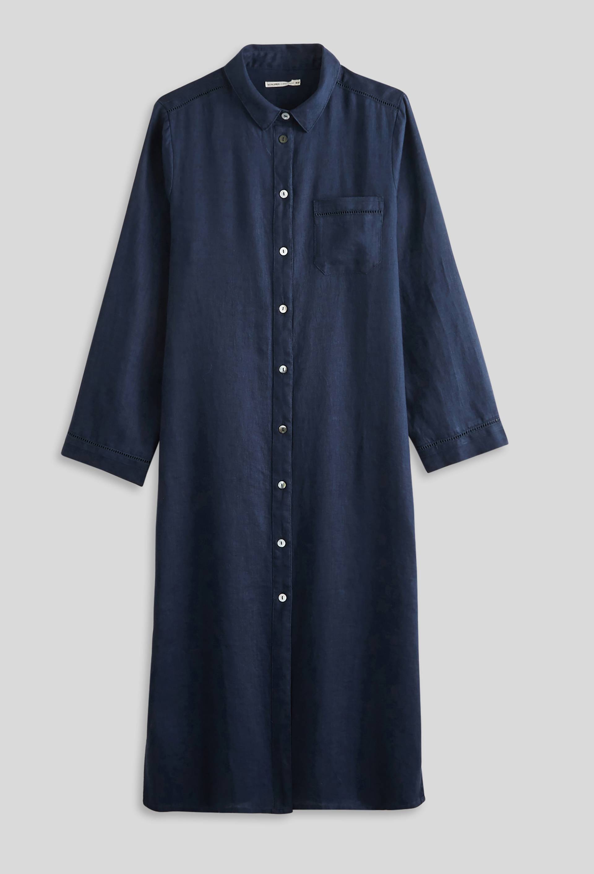 Chemise de nuit longue détails jour échelle en lin, European Flax, Bleu foncé, large image number 2.0