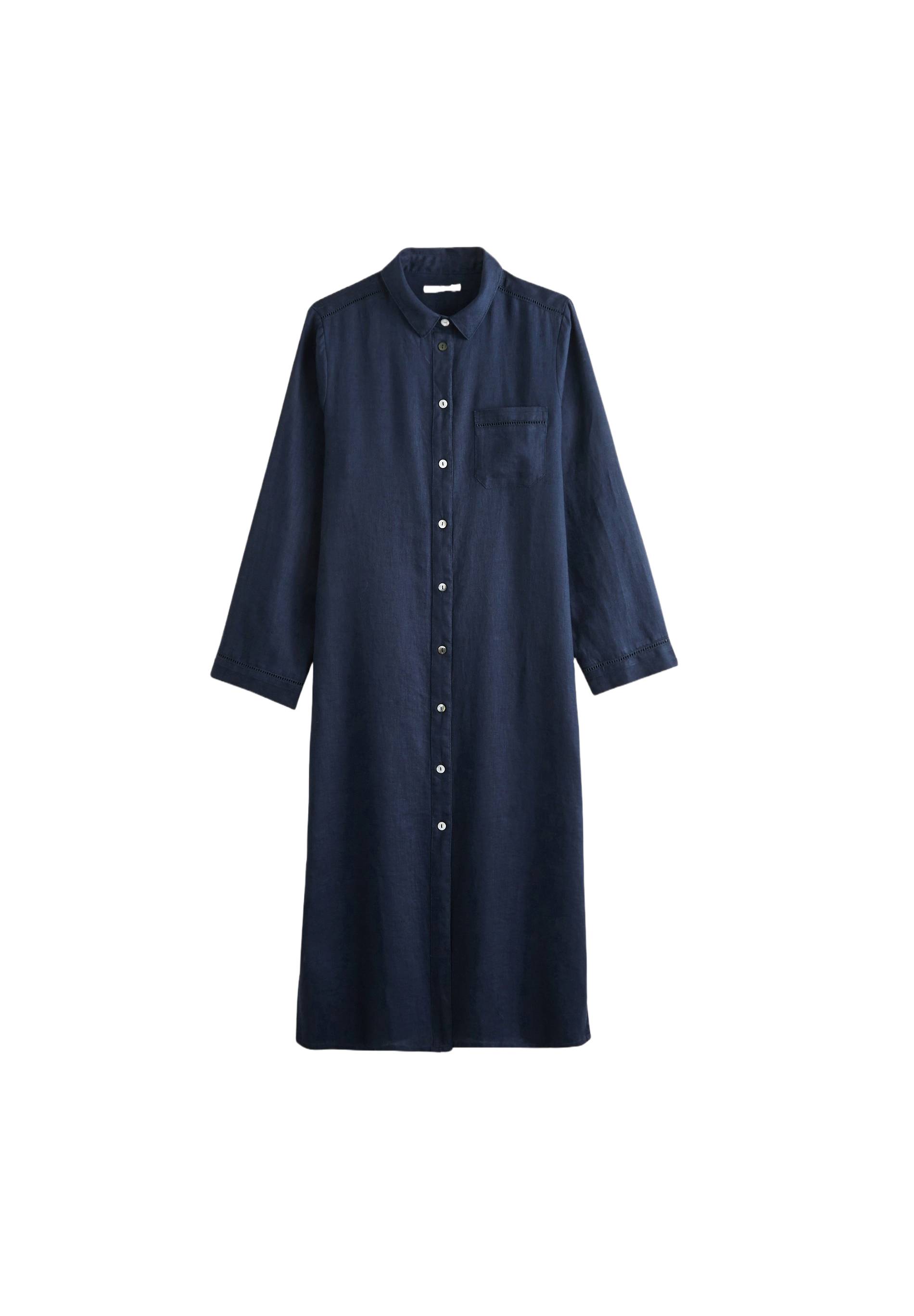 Chemise de nuit longue détails jour échelle en lin, European Flax, Bleu foncé, large image number 5.0