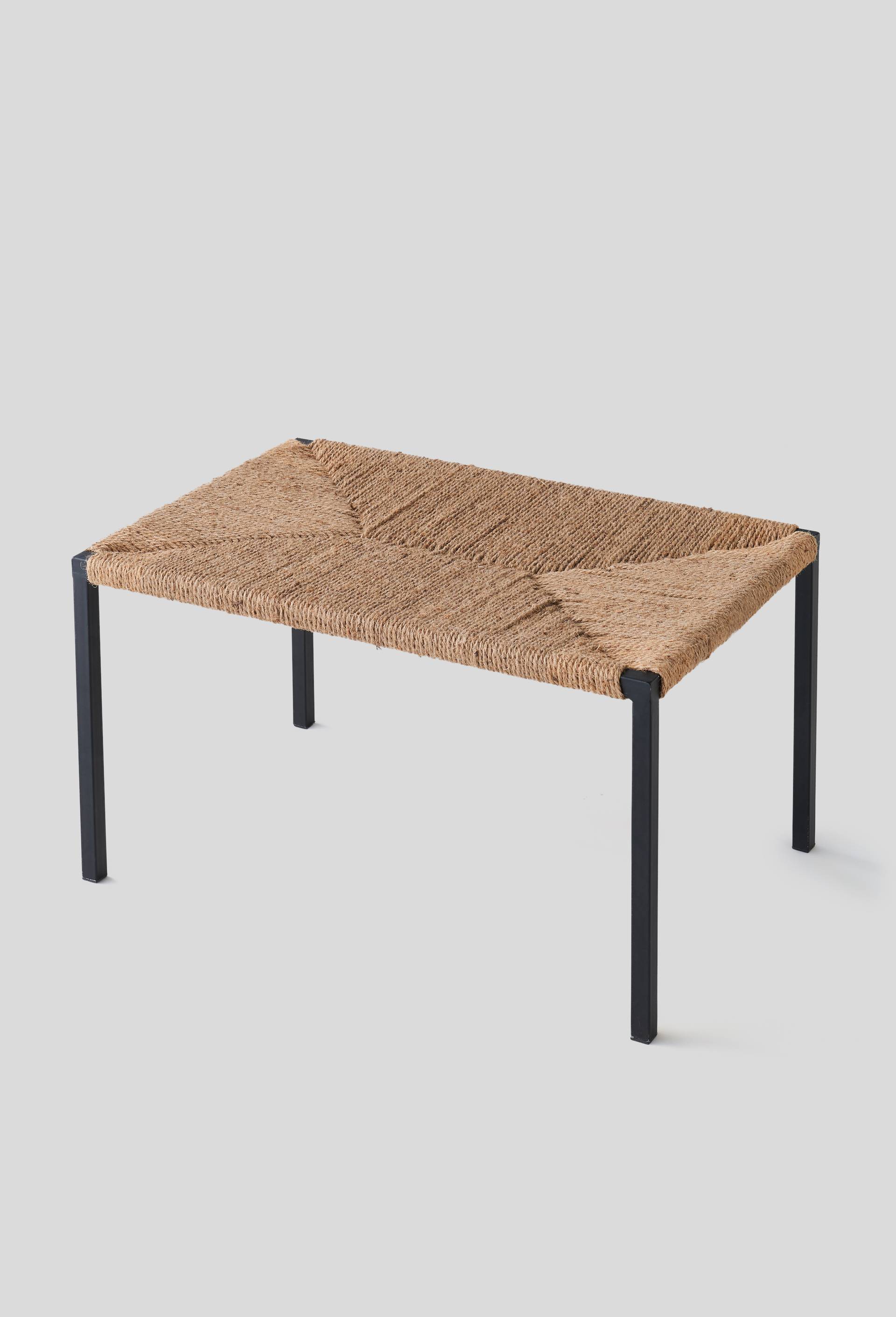 Banc en feuille de maïs et métal, Beige clair, large image number 0