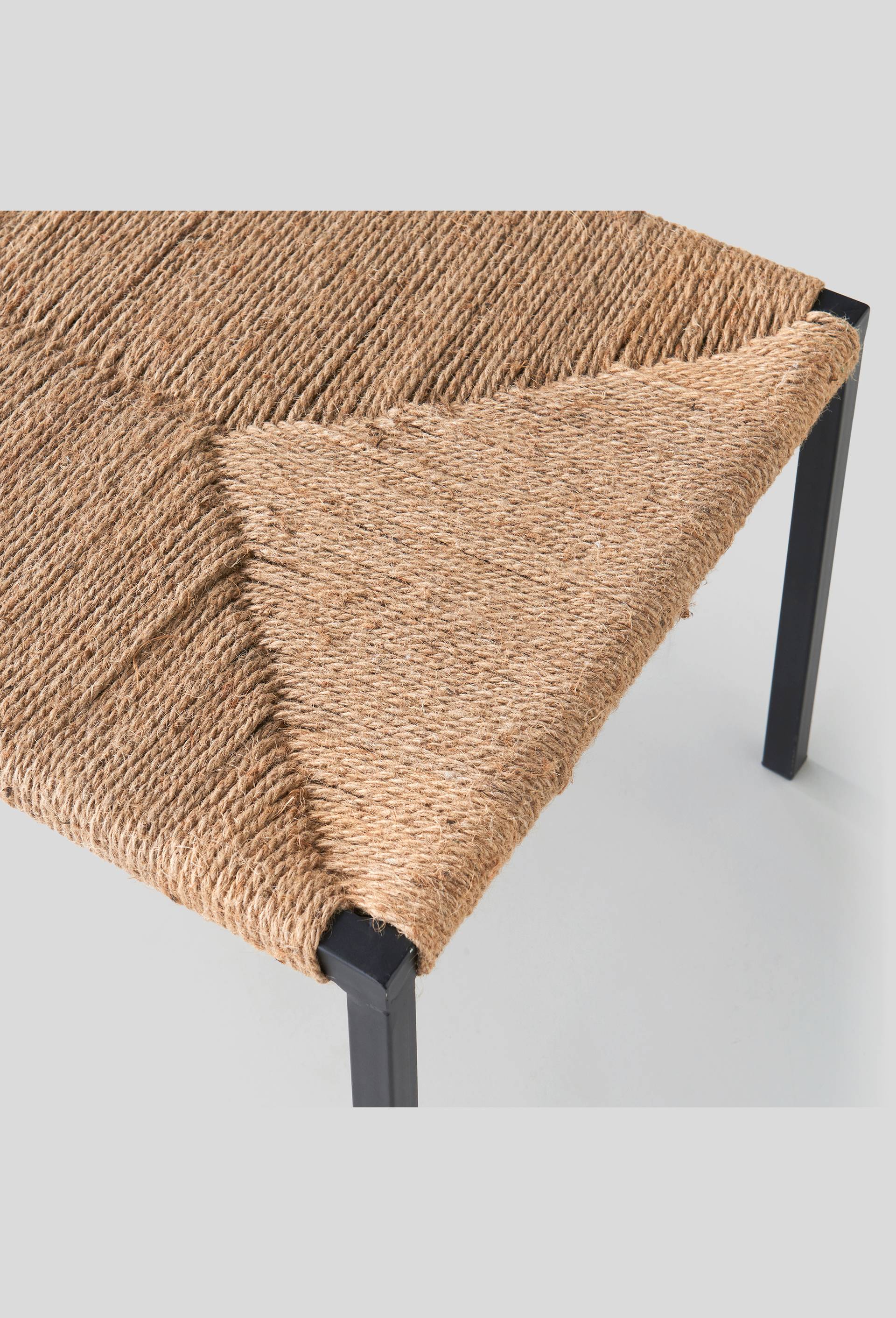 Banc en feuille de maïs et métal, Beige clair, large image number 1.0