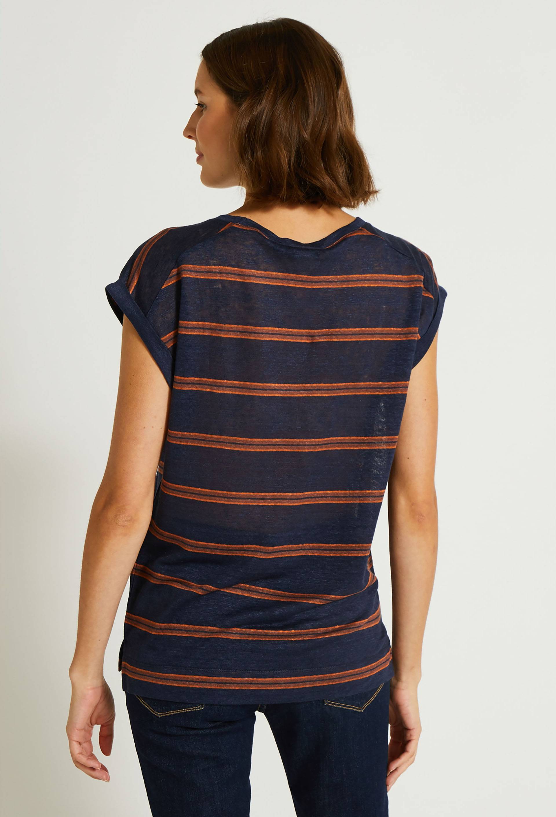 Tee shirt en lin rayé, Bleu foncé, large image number 1.0