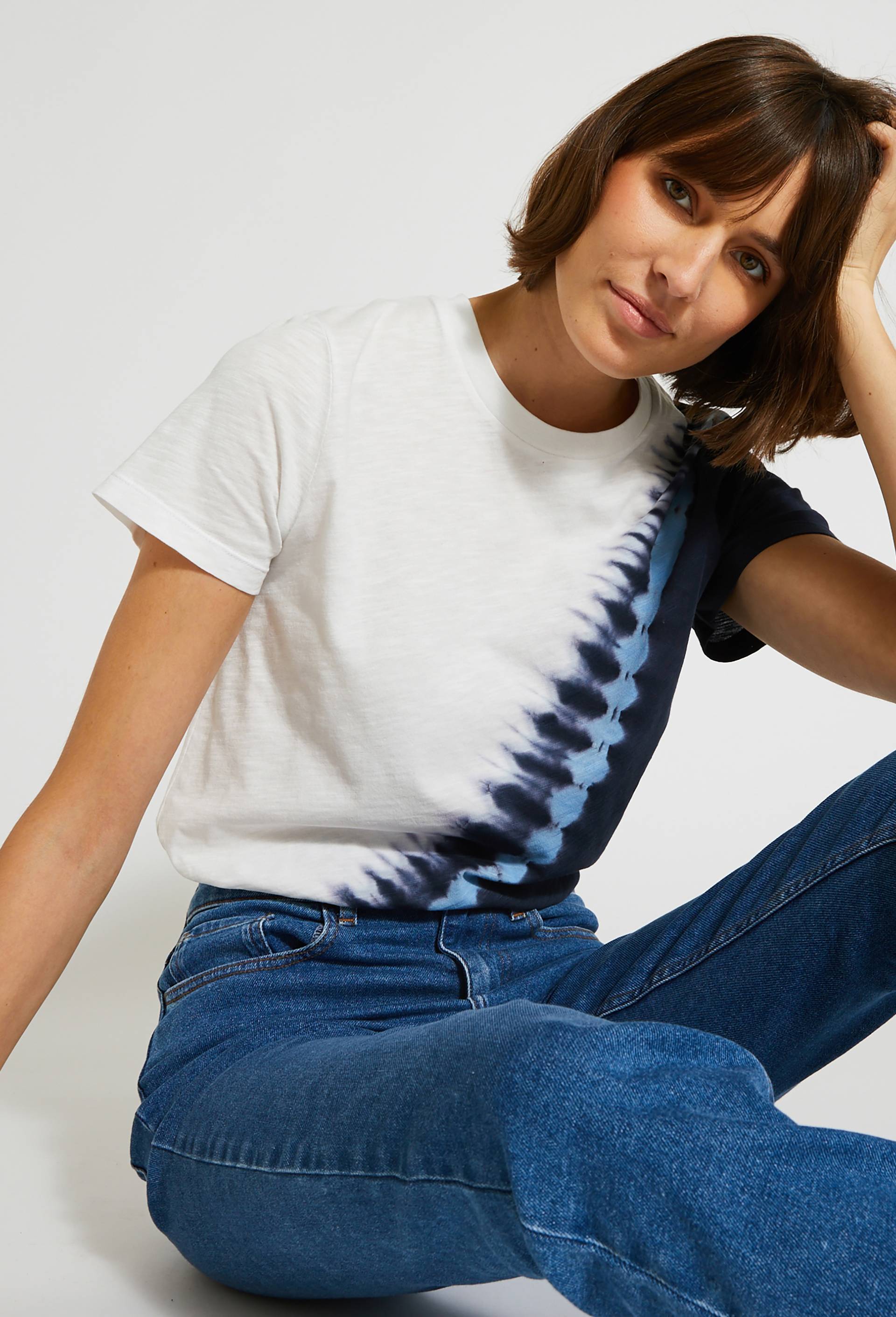Tee shirt tie and dye en coton bio, Ecru, large image number 0