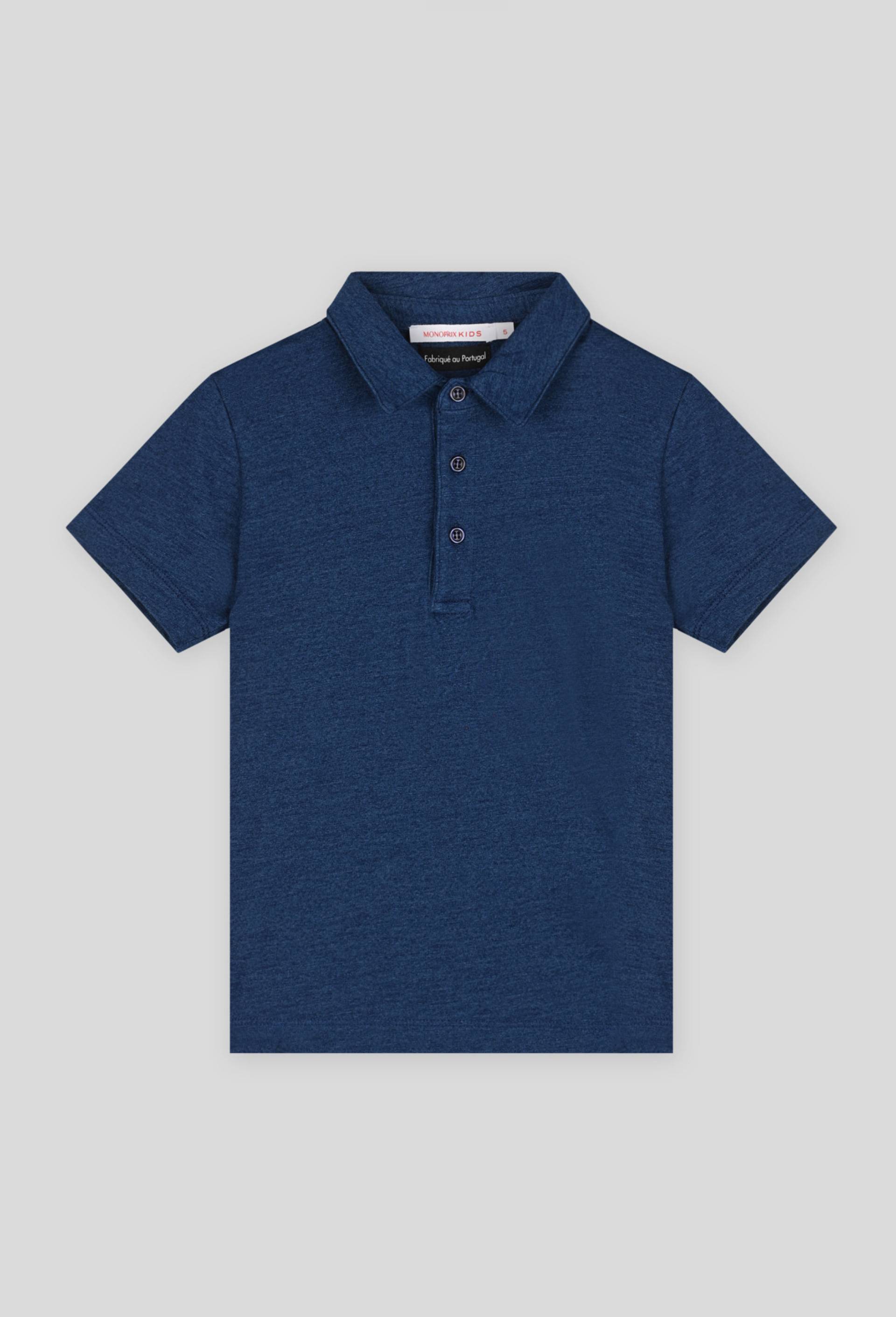 Polo manches courtes uni en coton BIO, Bleu foncé, large image number 0.0