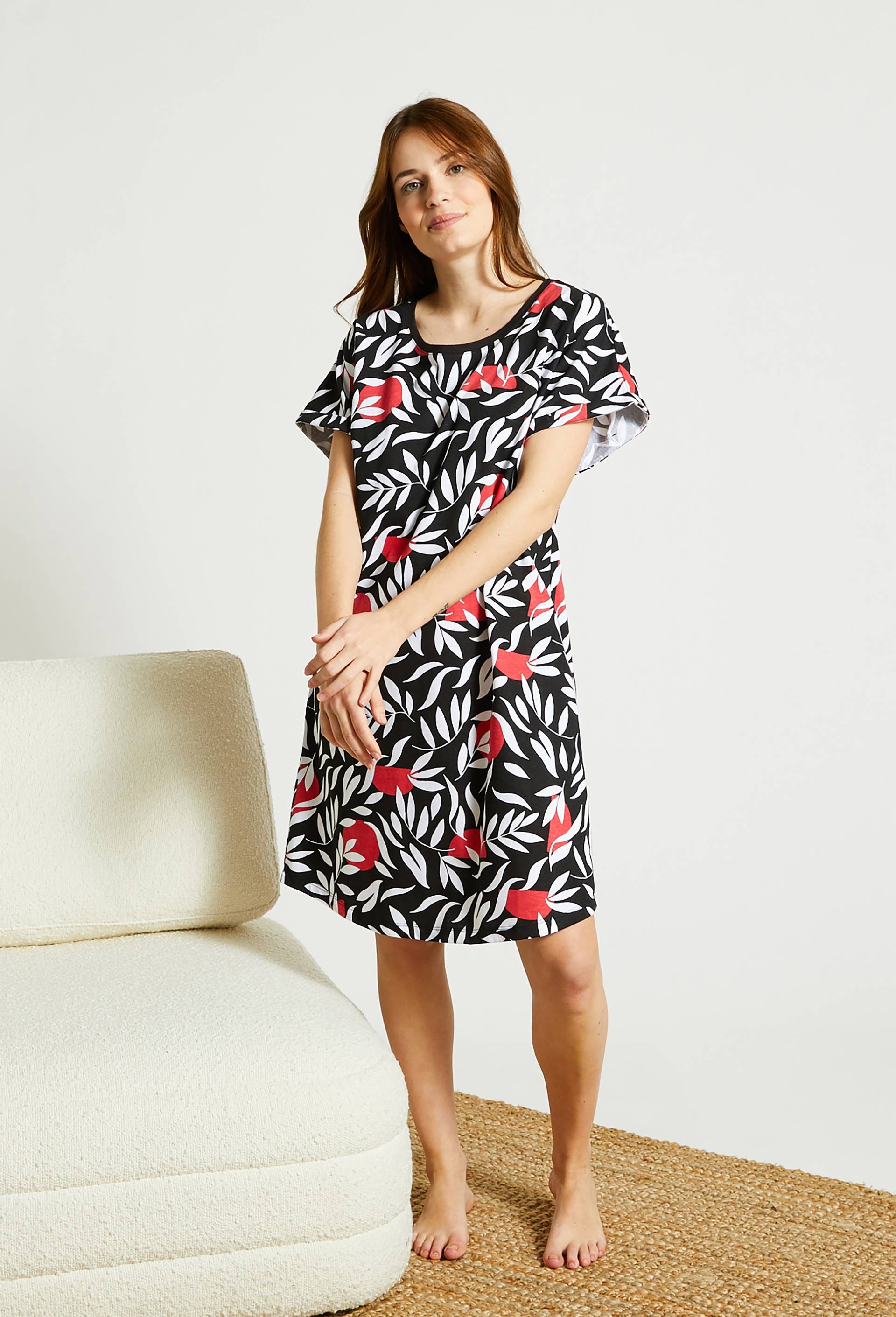 Chemise de nuit imprimée, Noir, large image number 0.0