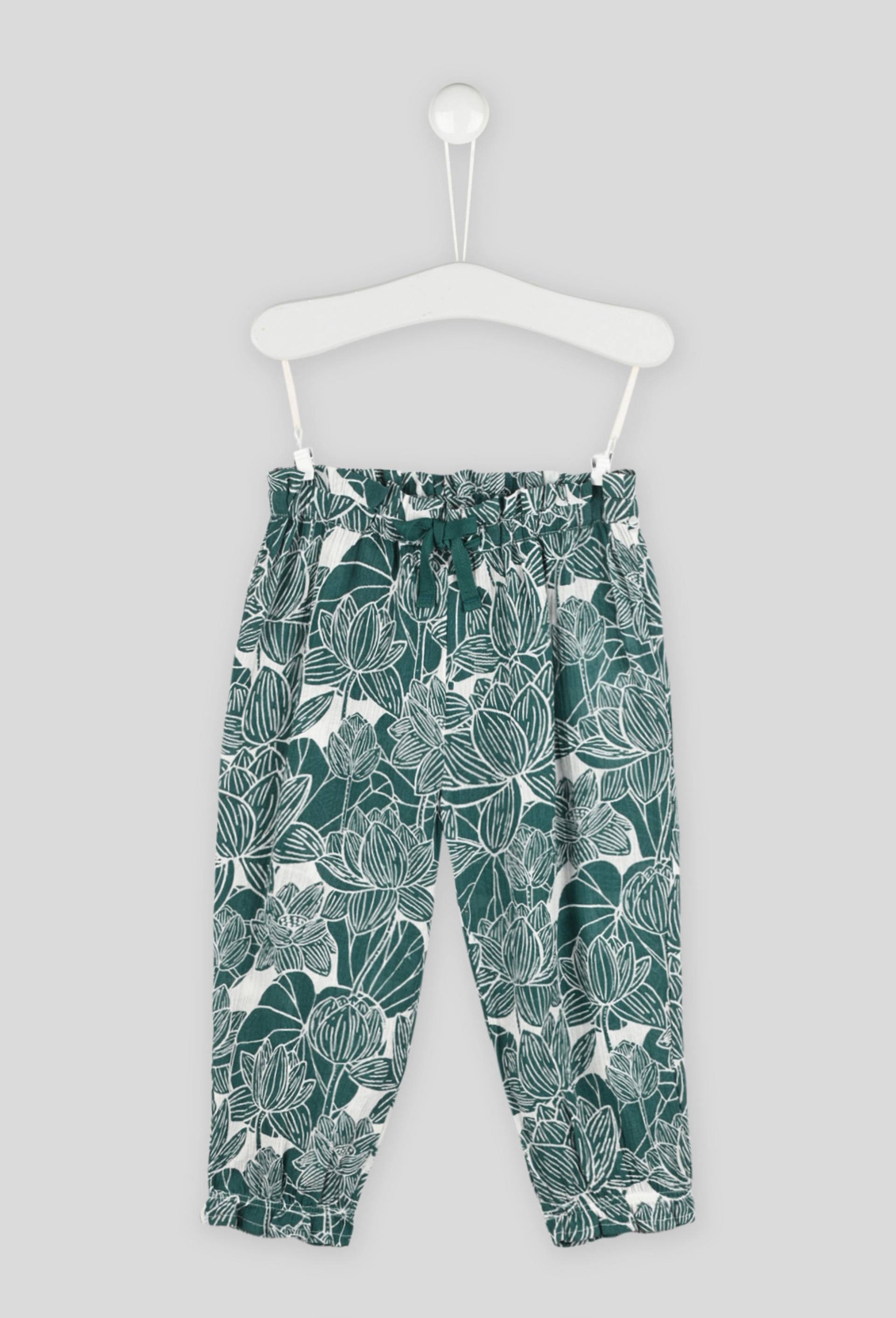 Pantalon crepe imprimé en coton bio, Ecru, large image number 0