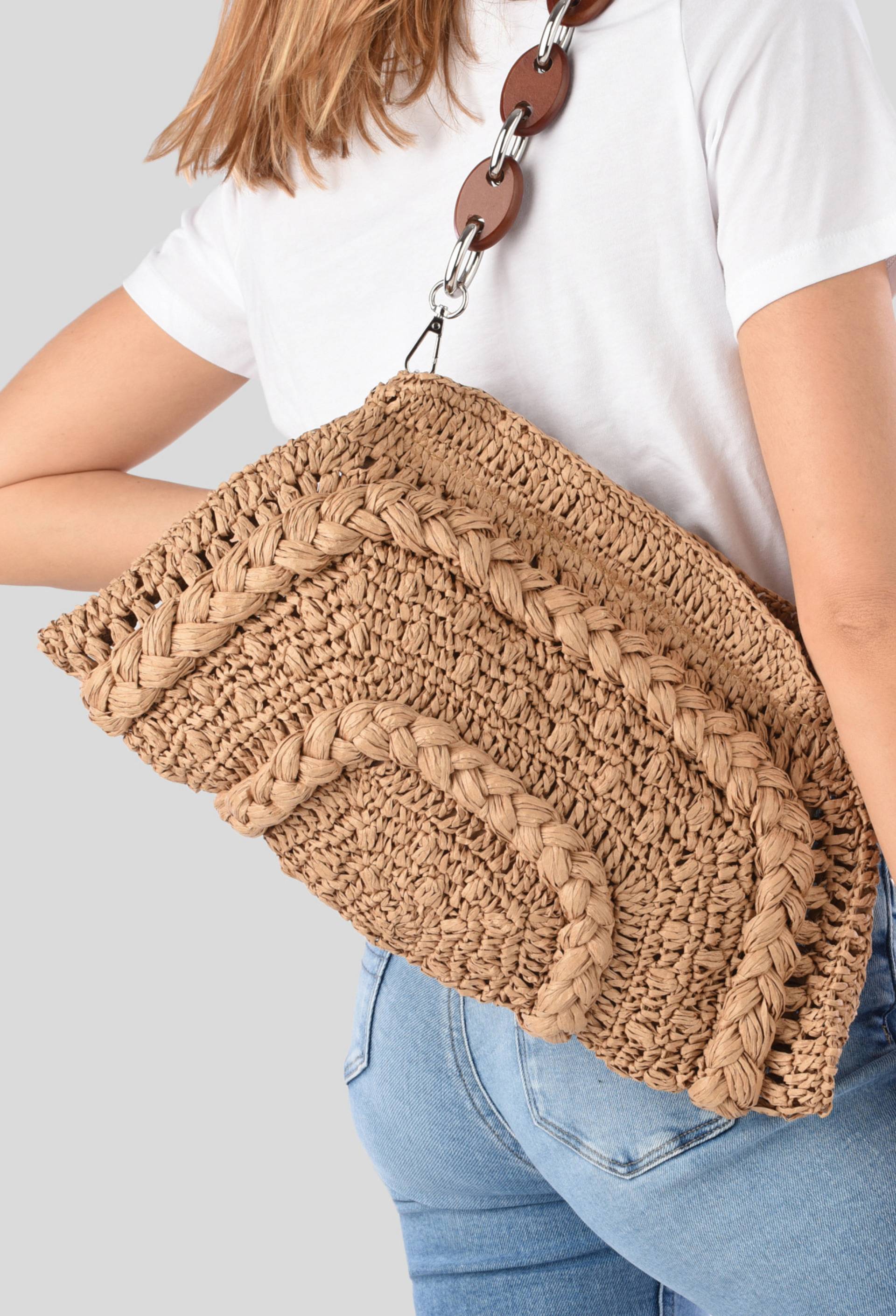Sac en paille avec chaine, Beige clair, large image number 1.0