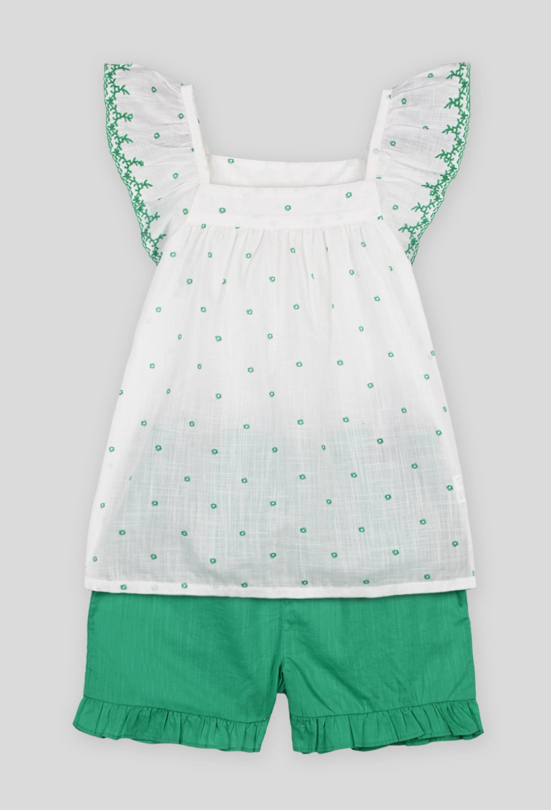 Pyjama court à bretelles avec volants, BIO, Vert, large image number 0