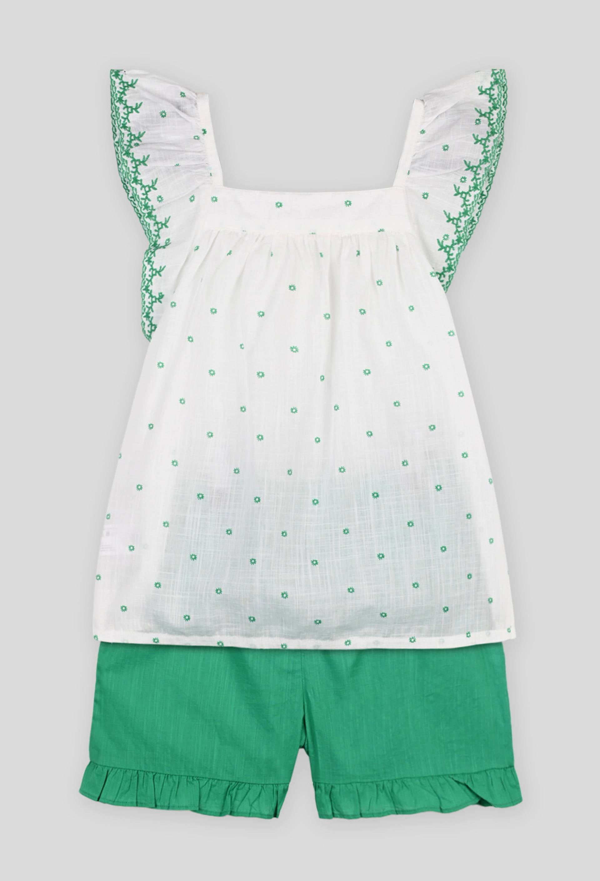 Pyjama court à bretelles avec volants, BIO, Vert, large image number 1.0