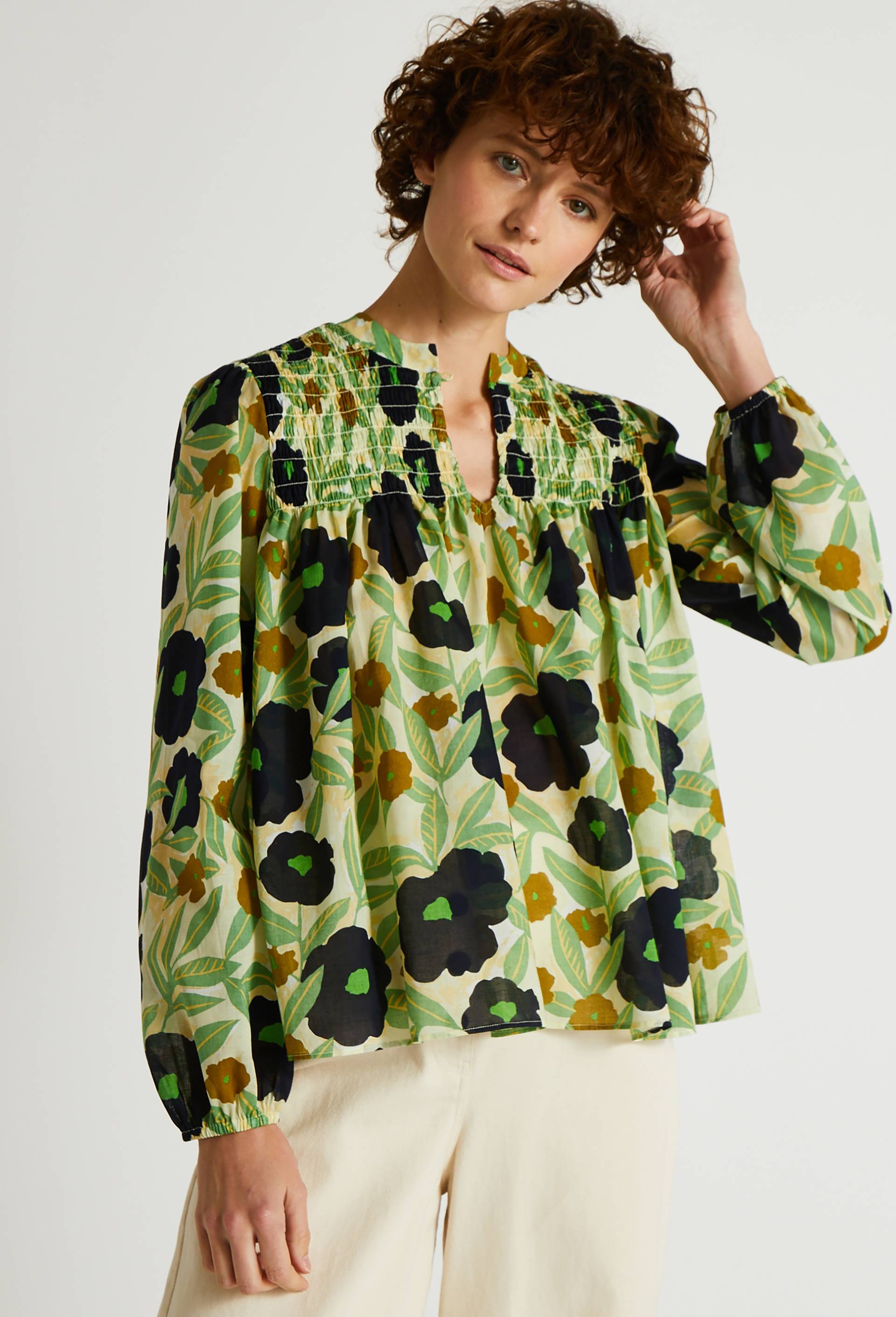 Blouse imprimée en coton, Beige clair, large image number 0