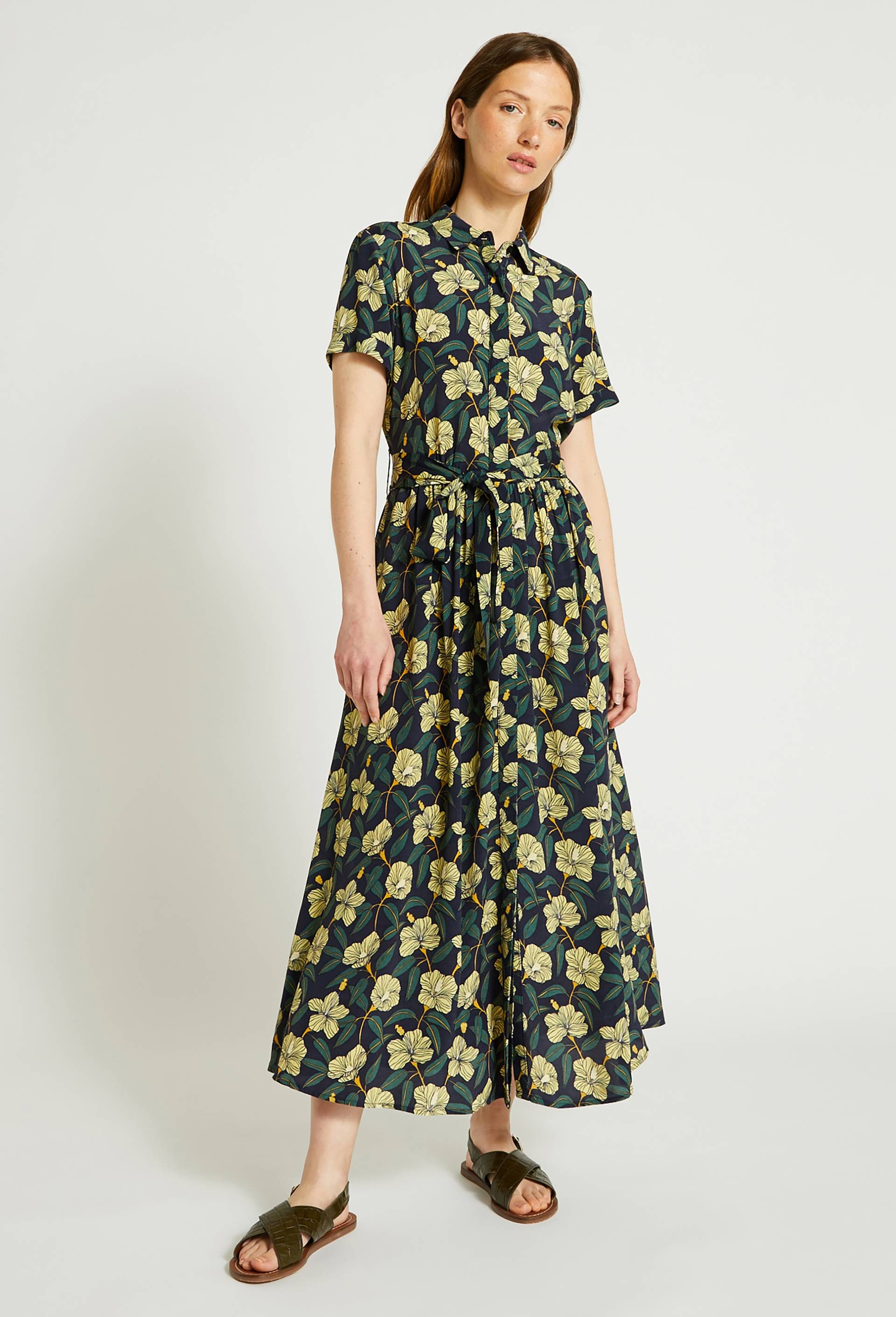Robe midi en viscose imprimé, Bleu foncé, large image number 0