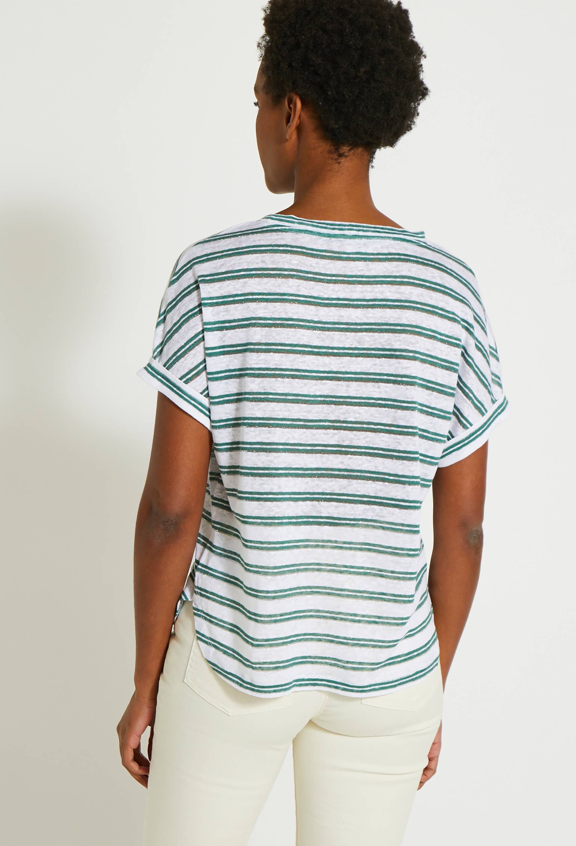 Tee shirt rayé en lin, Vert, large image number 1