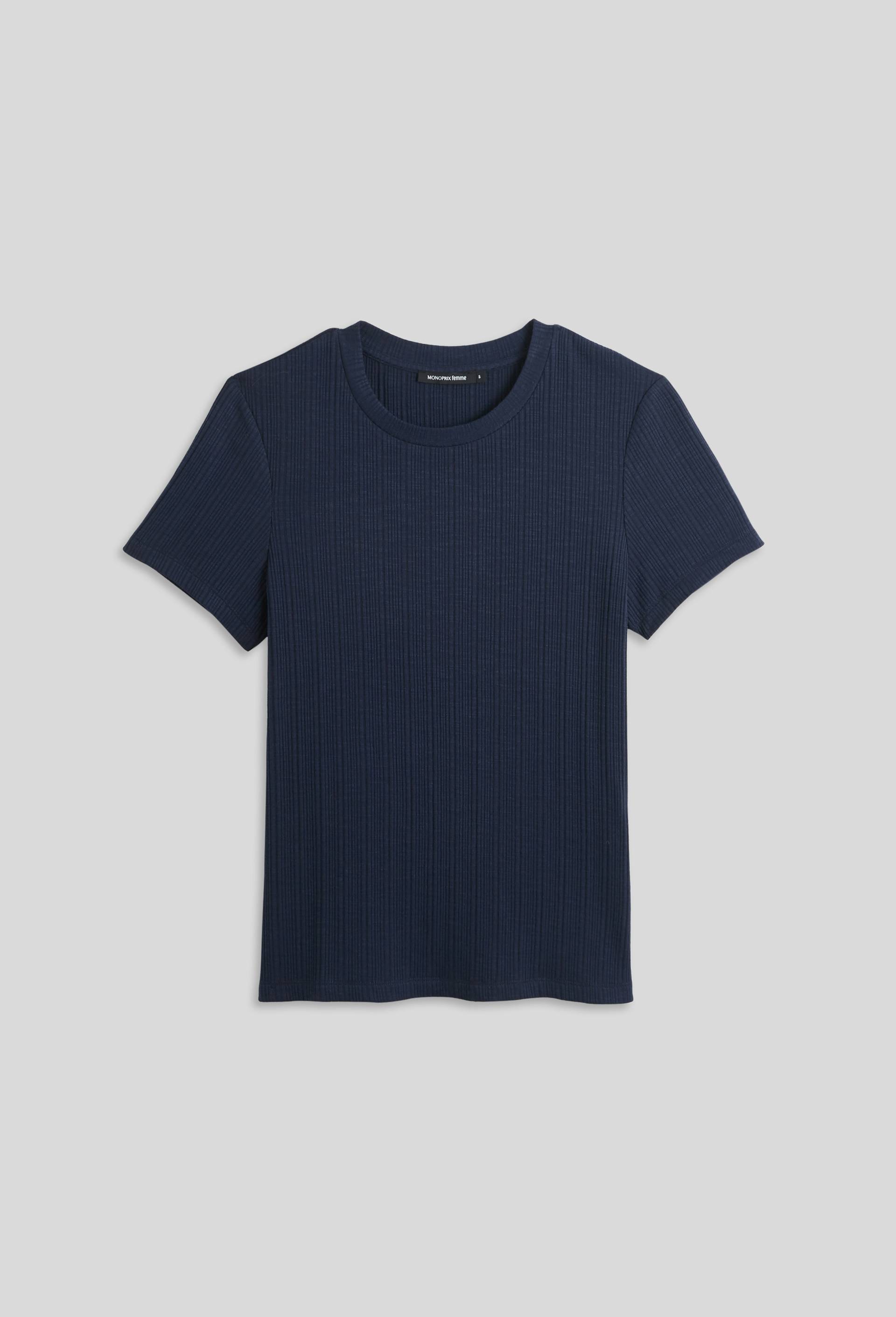 Tee shirt à côte, Bleu foncé, large image number 2