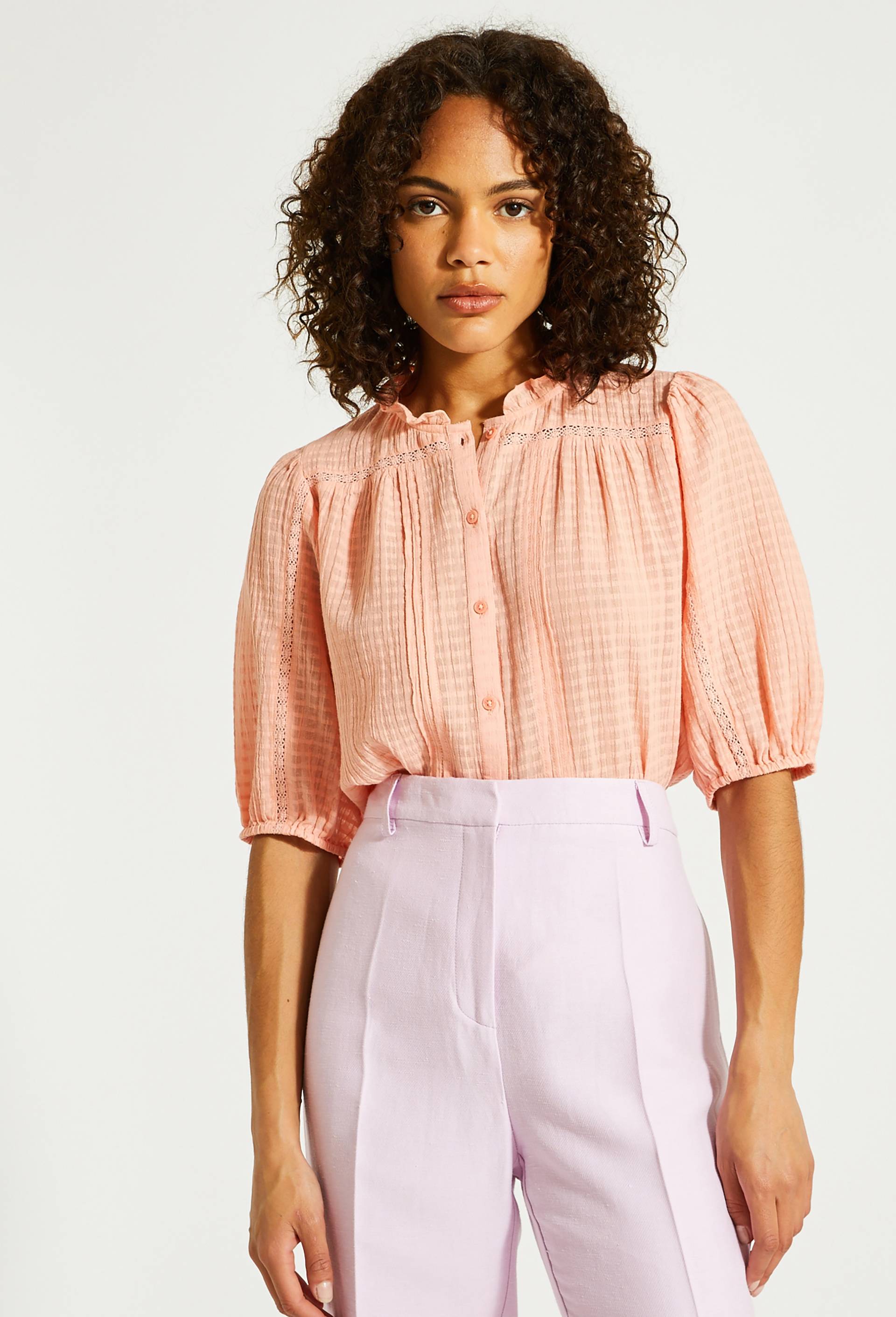 Blouse en coton jacquard, Rose clair, large image number 0
