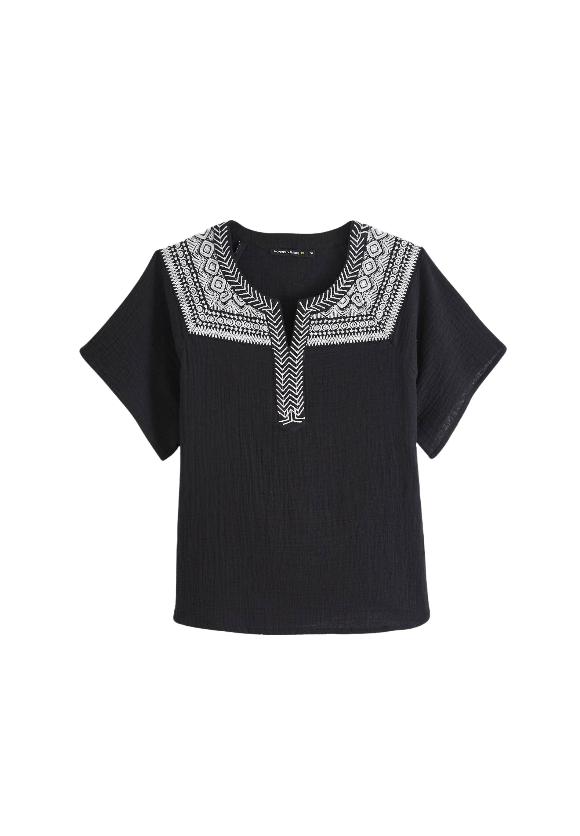 Top manches courtes en coton et broderie, Noir, large image number 5