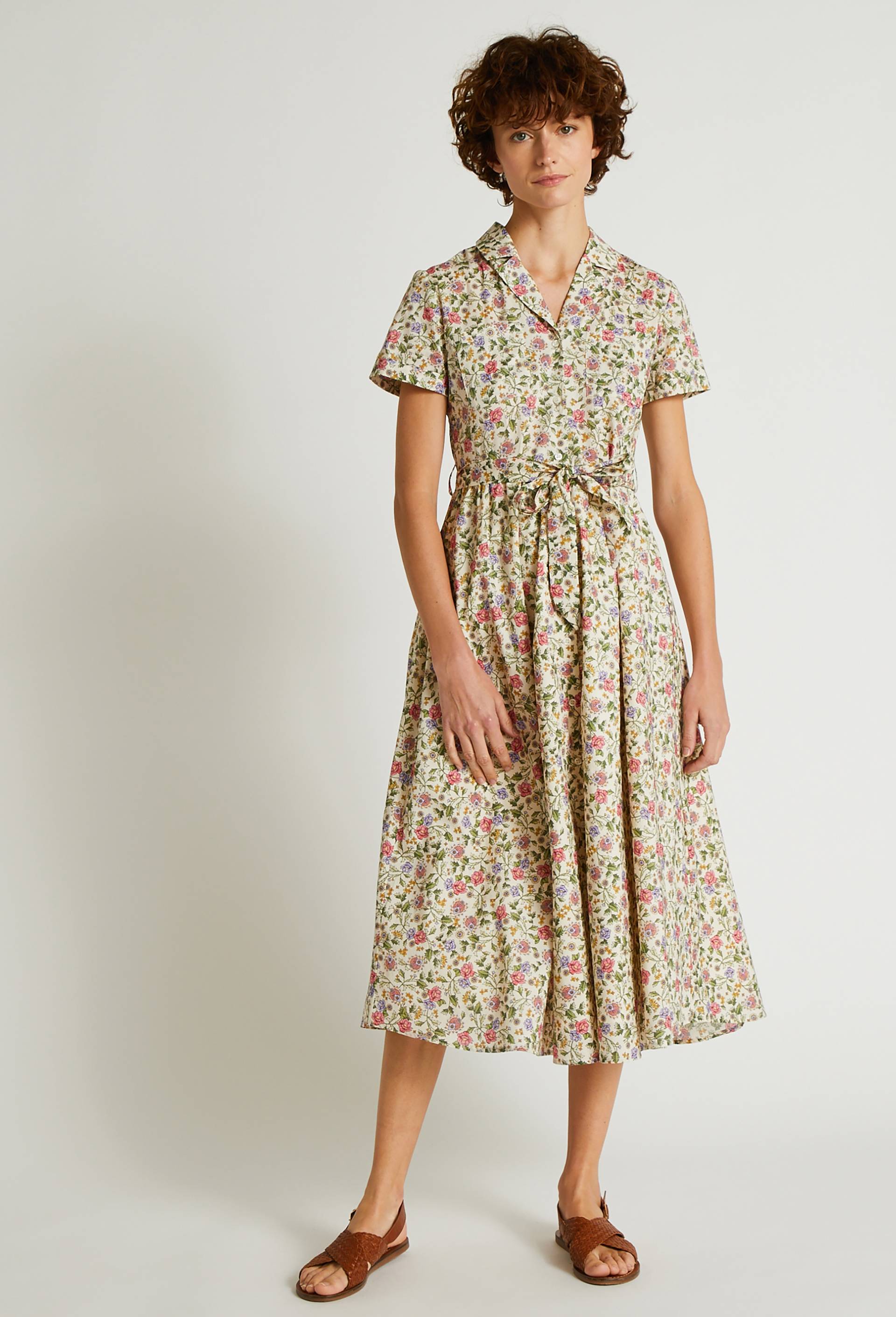 Robe midi imprimée en coton, Ecru, large image number 0