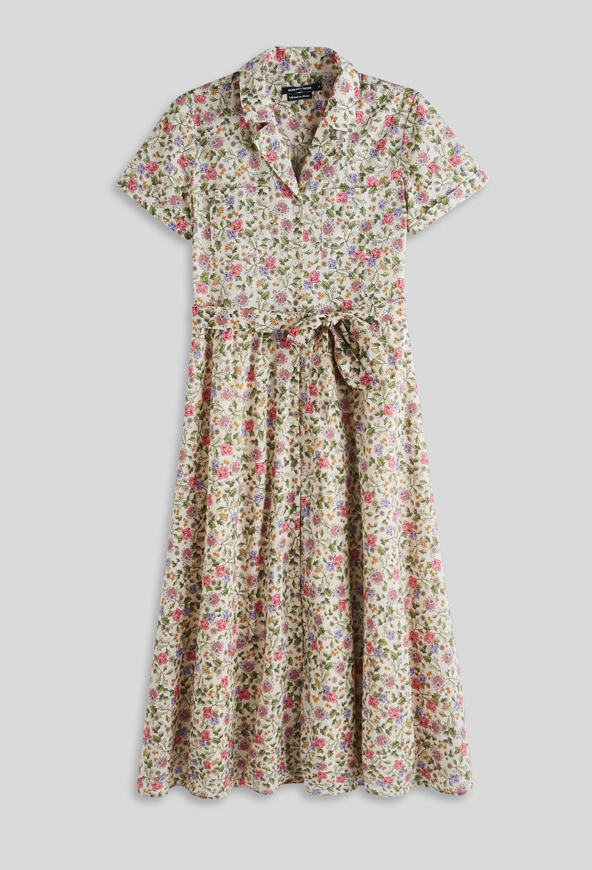 Robe midi imprimée en coton, Ecru, large image number 2