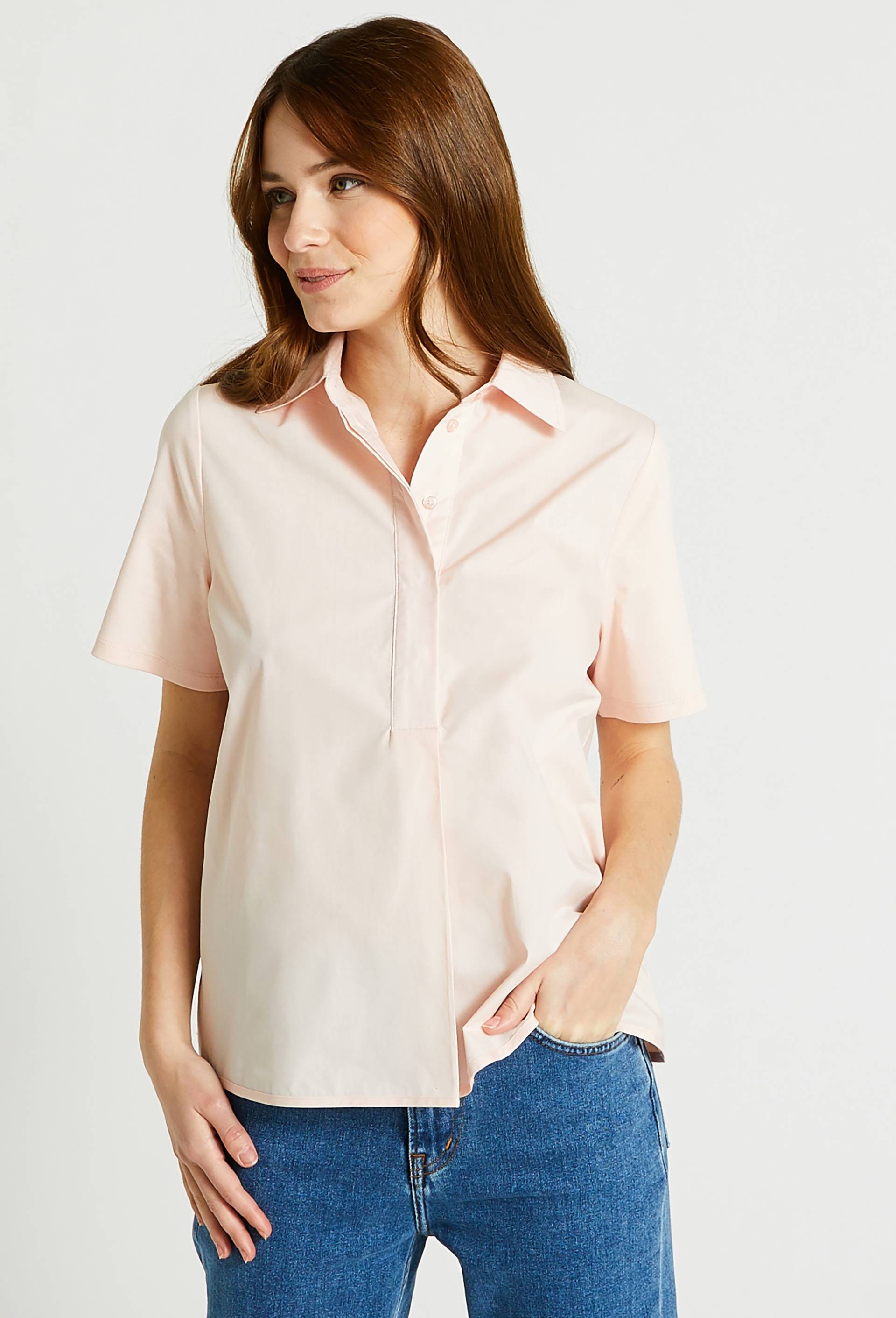 Polo manches courtes en coton bi-matière, Rose clair, large image number 0